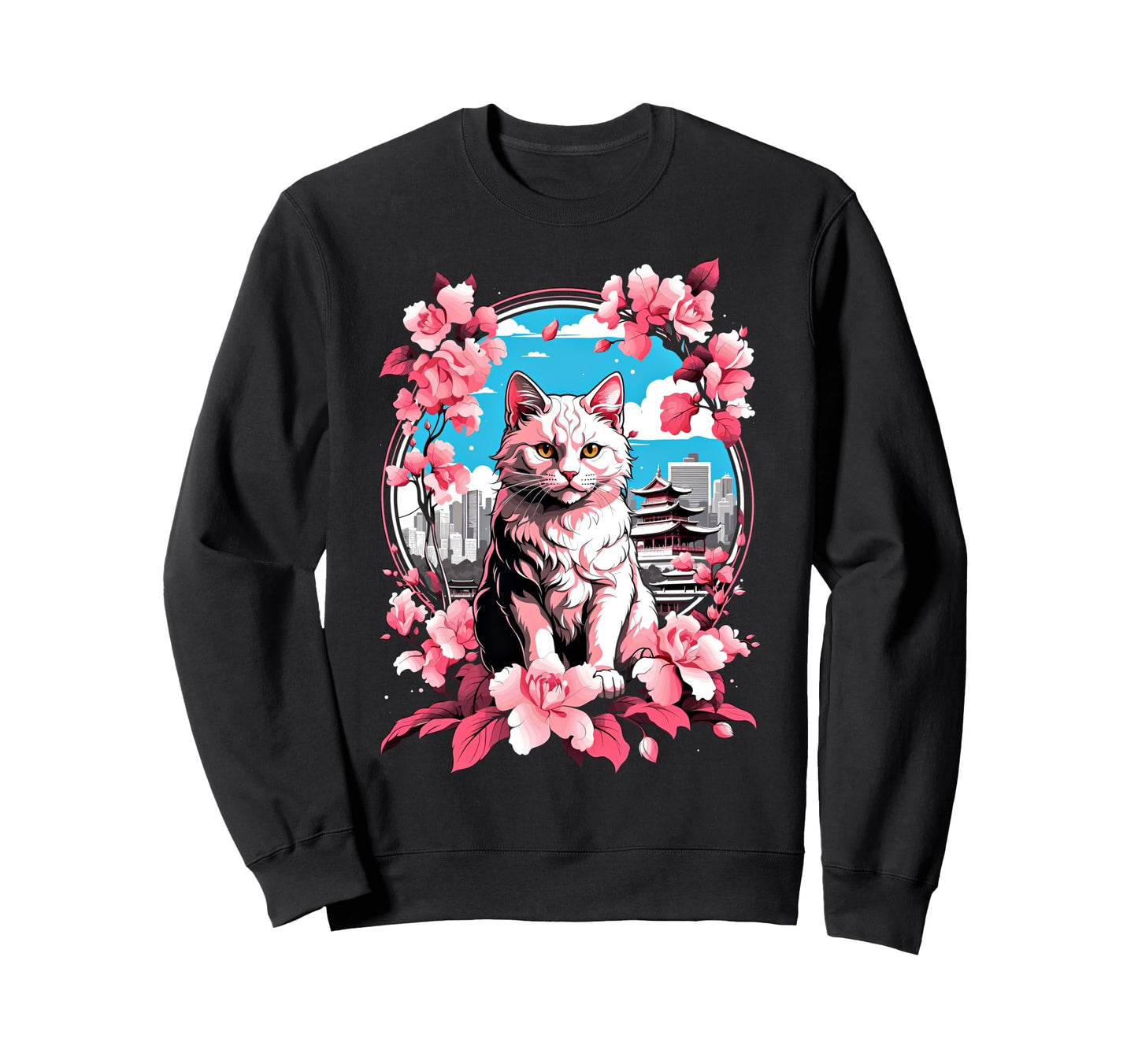 Anime Cat Japanese Aesthetic Japan Sweatshirt - Fun Novelty Design Unisex - T-Shirt, Sweatshirt, Hoodie