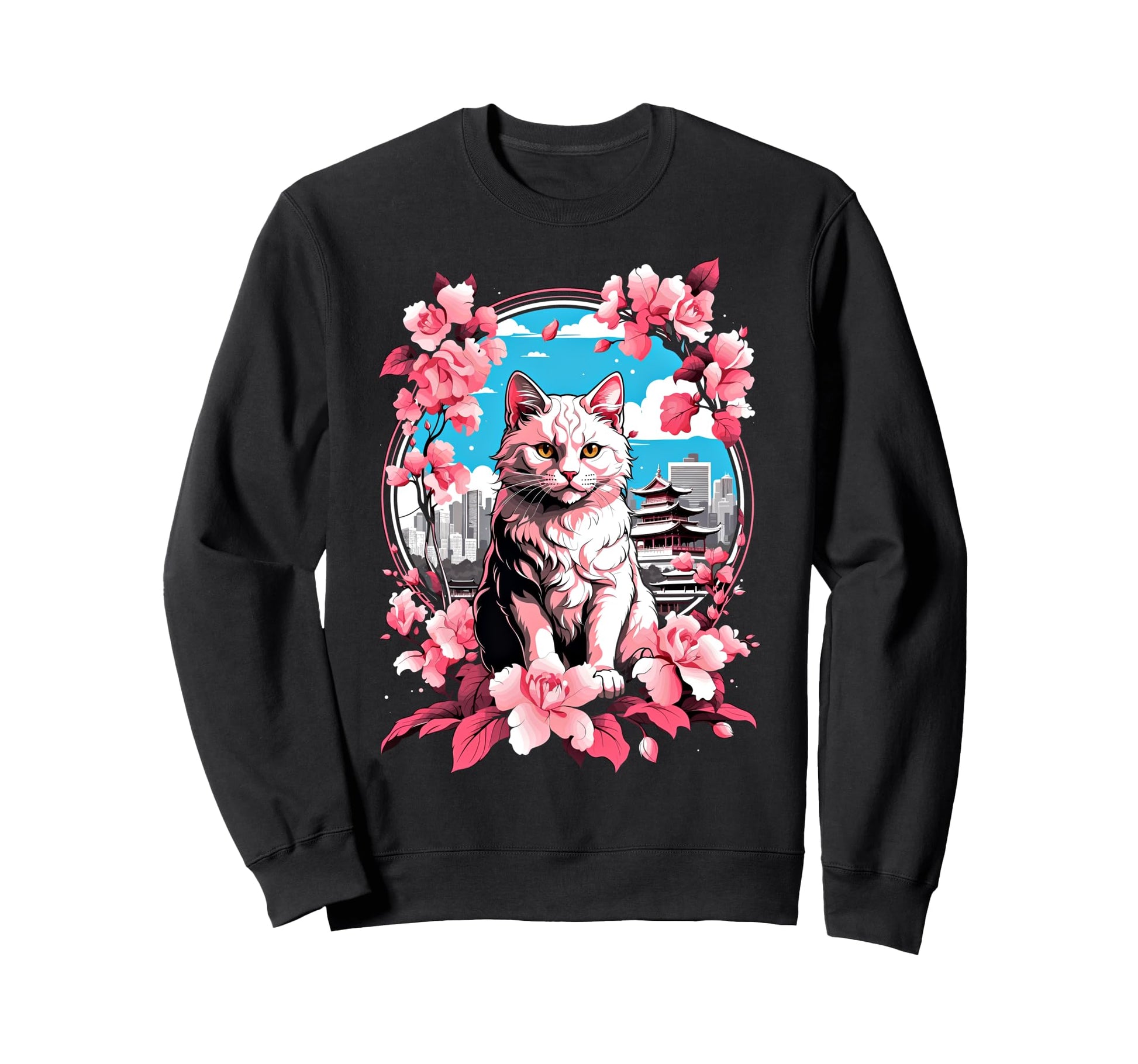 Anime Cat Japanese Aesthetic Japan Sweatshirt - Fun Novelty Design Unisex - T-Shirt, Sweatshirt, Hoodie