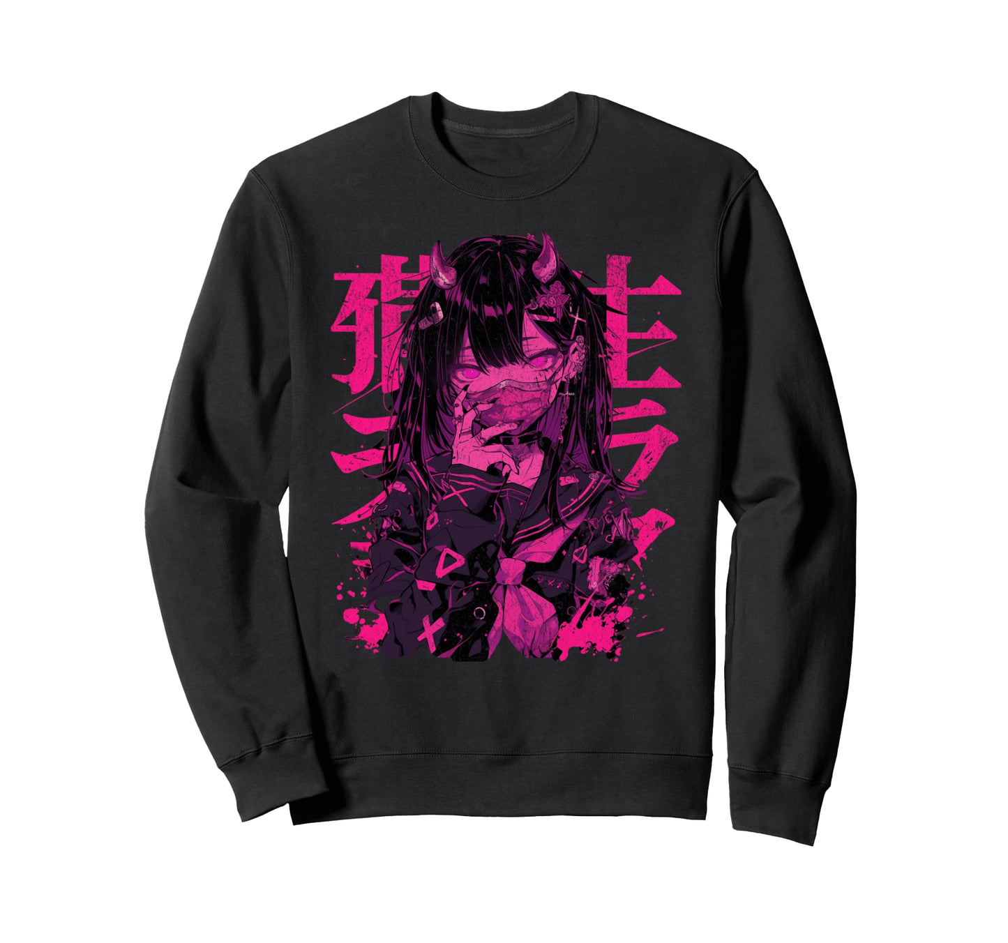 Goth Grunge Demon Anime Waifu Sweatshirt - Fun Novelty Design Men Women - T-Shirt, Sweatshirt, Hoodie