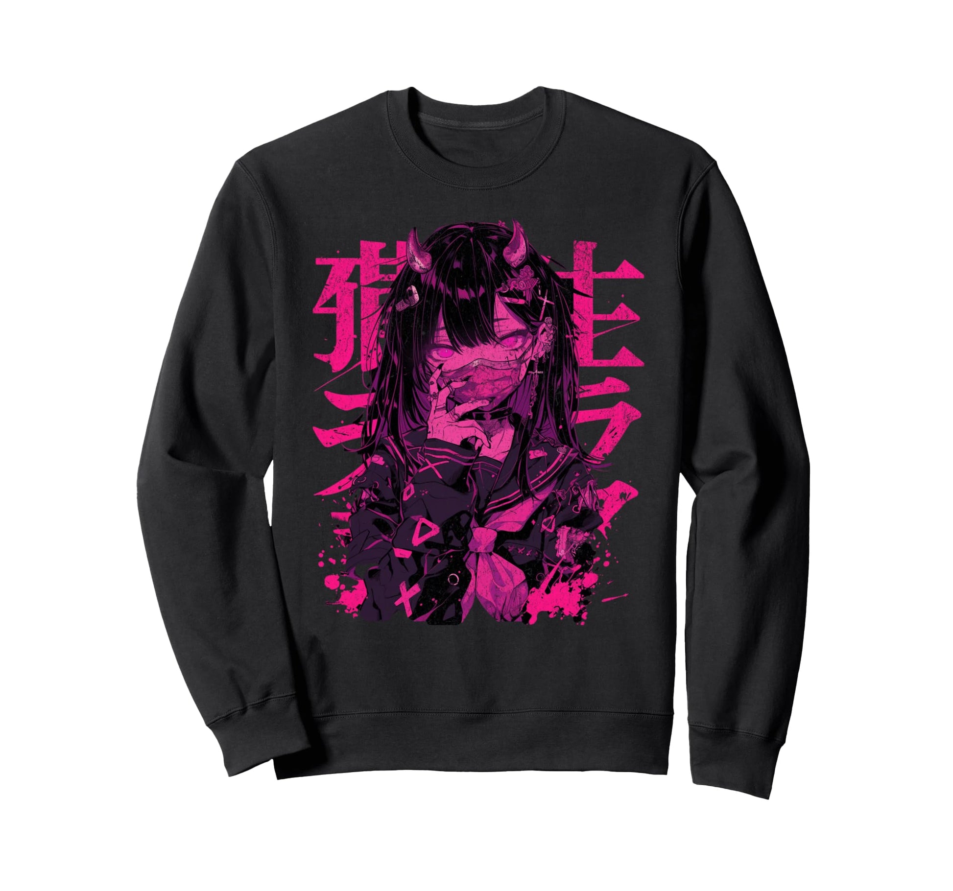 Goth Grunge Demon Anime Waifu Sweatshirt - Fun Novelty Design Men Women - T-Shirt, Sweatshirt, Hoodie