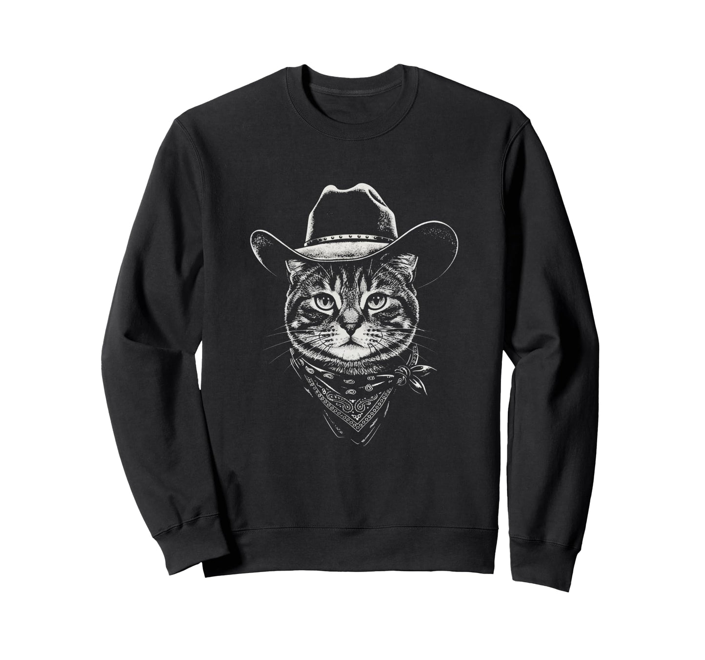 Cat Cowboy Portrait Western Cat Sweatshirt - Casual Everyday Wear Unisex - T-Shirt, Sweatshirt, Hoodie