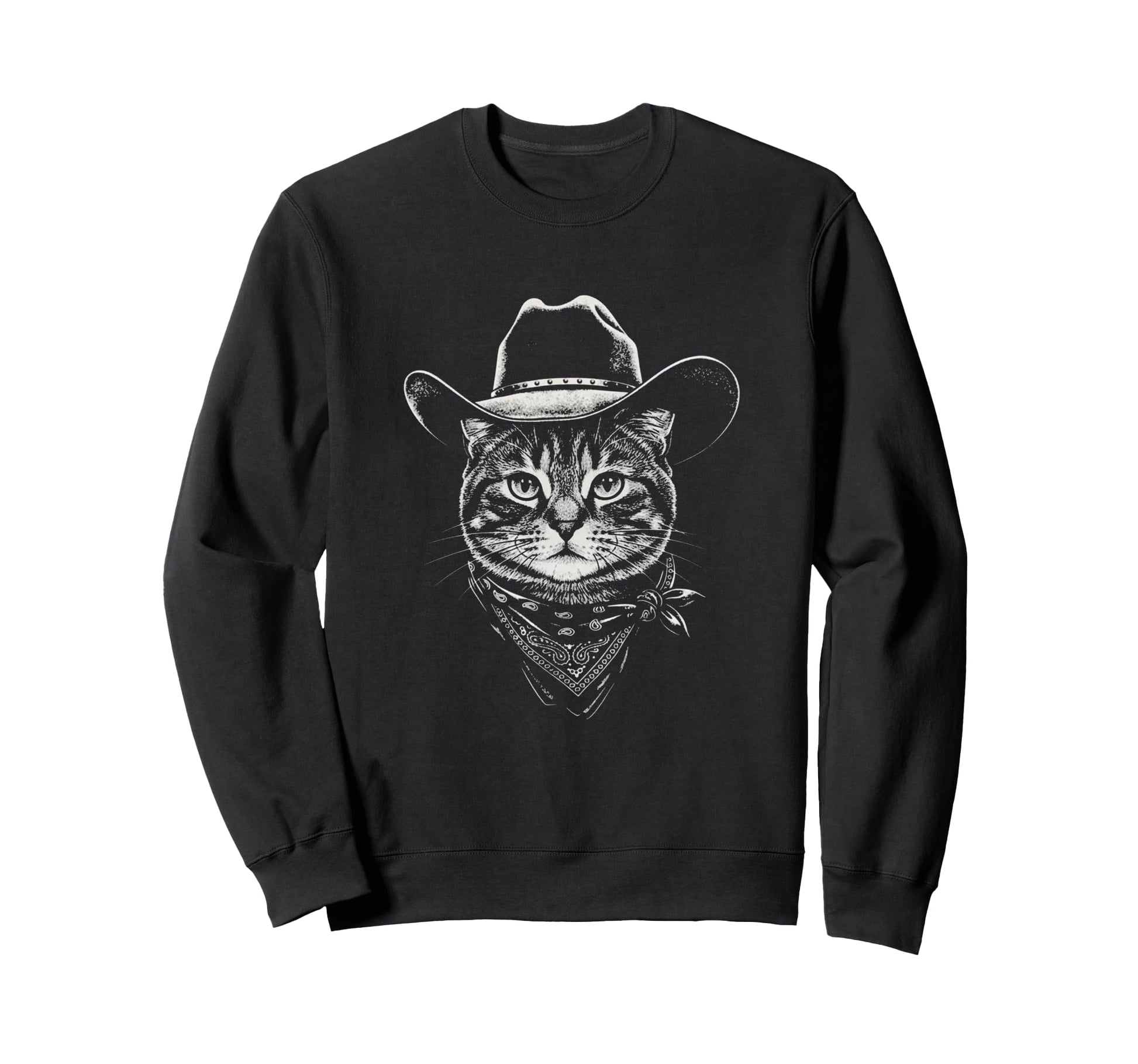 Cat Cowboy Portrait Western Cat Sweatshirt - Casual Everyday Wear Unisex - T-Shirt, Sweatshirt, Hoodie