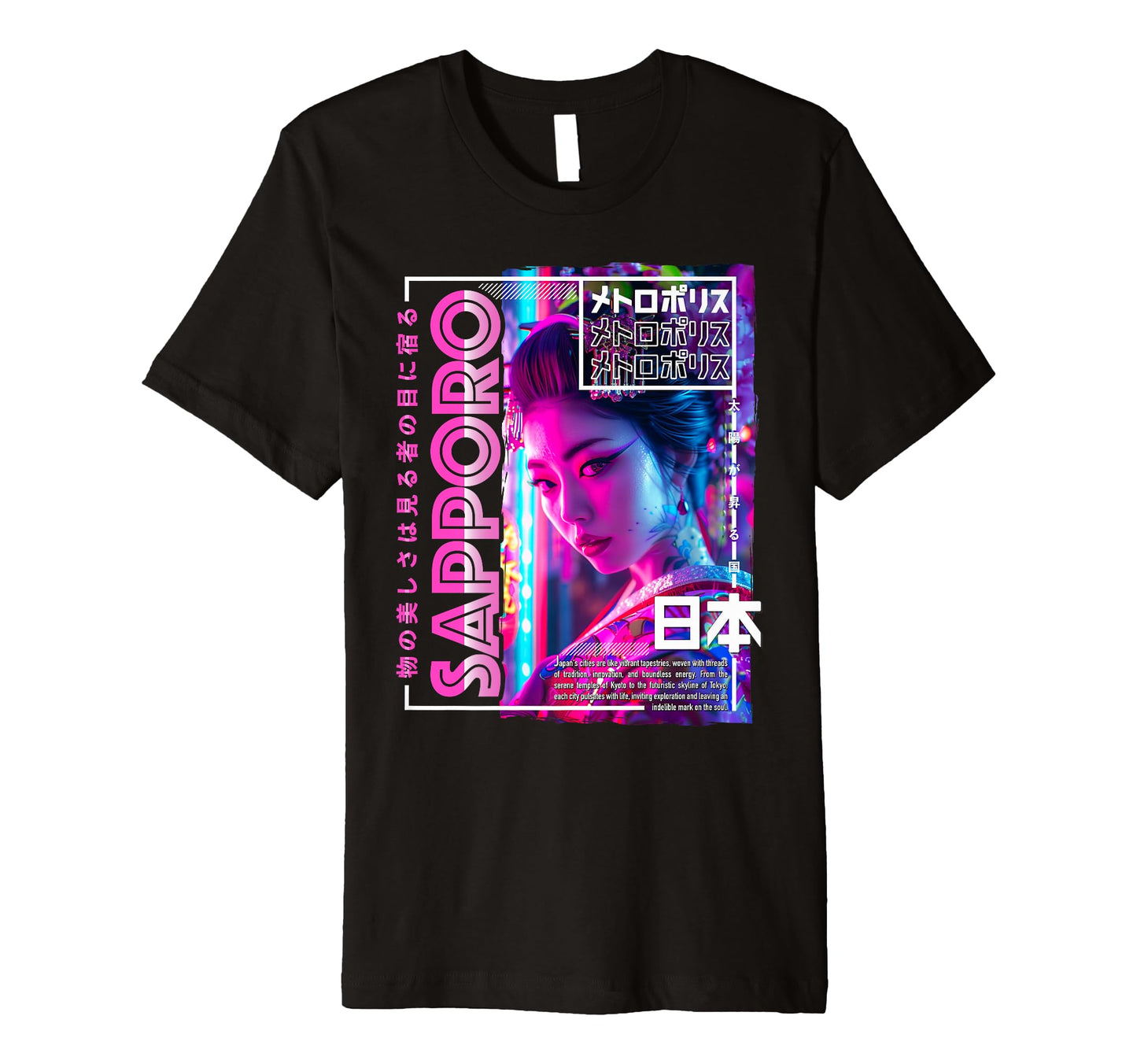 Sapporo City 80S Synthwave Geisha Japan T-Shirt - Graphic Print for Adults - T-Shirt, Sweatshirt, Hoodie