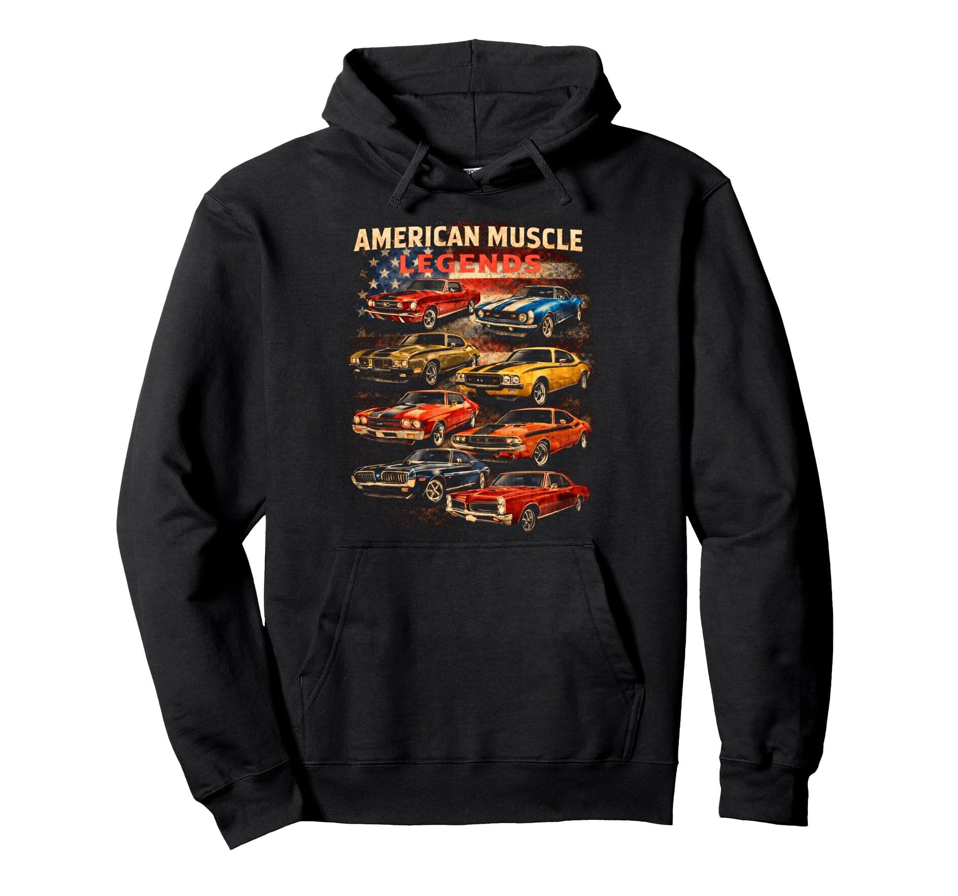 American Muscle Legends Patriotic Flag Hoodie - Unique Graphic for Adults - T-Shirt, Sweatshirt, Hoodie