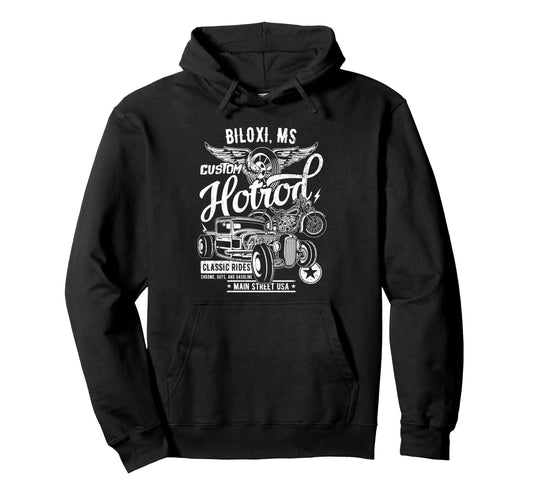 Biloxi Ms Hotrod Car Motorcycle Hoodie - Trendy Graphic Unisex - T-Shirt, Sweatshirt, Hoodie