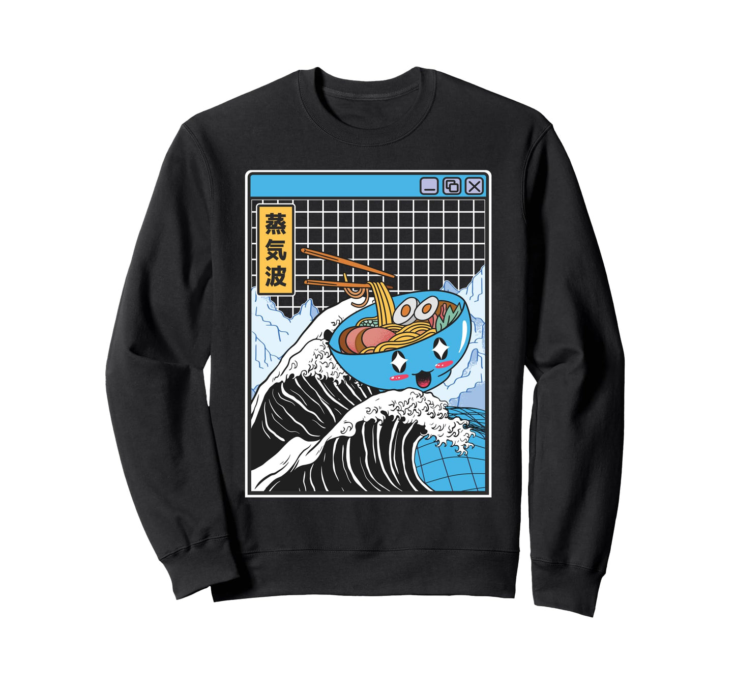 Happy Ramen Bowl Kanagawa Wave Sweatshirt - Graphic Print Men Women - T-Shirt, Sweatshirt, Hoodie