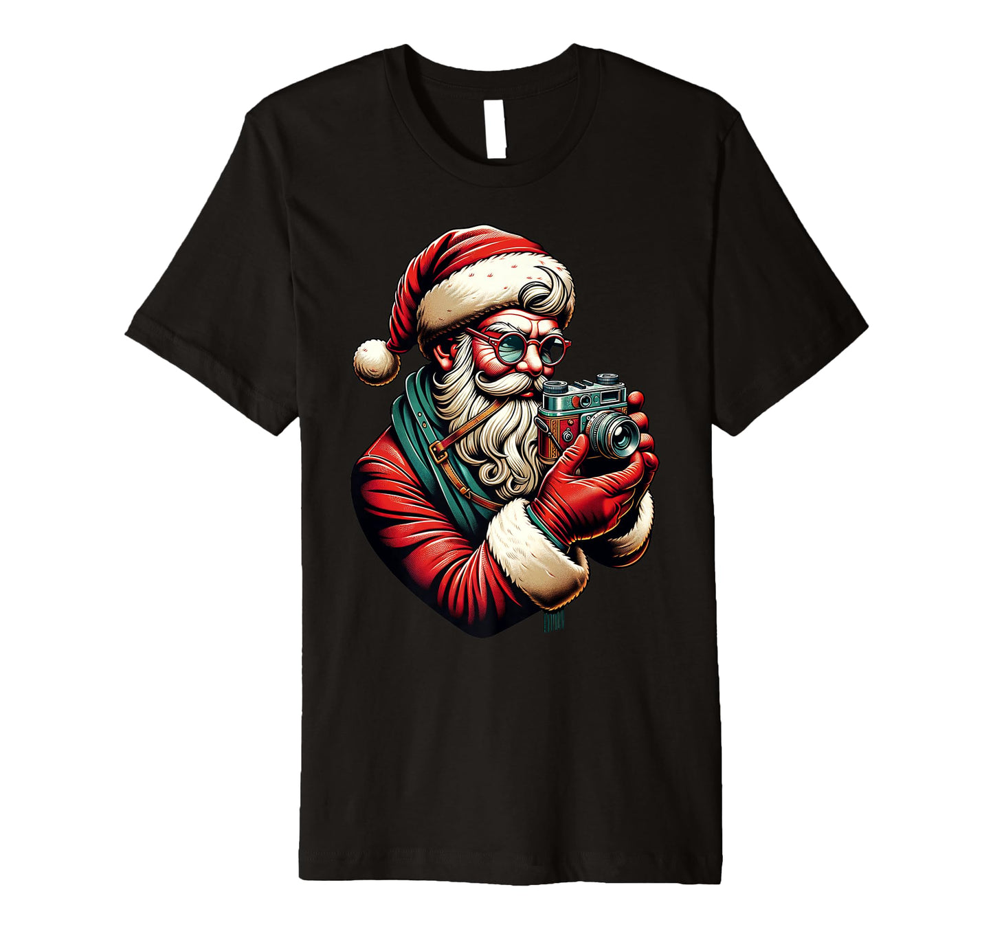 Hipster Santa Holding Camera Photographer T-Shirt - Minimalist Print Unisex - T-Shirt, Sweatshirt, Hoodie