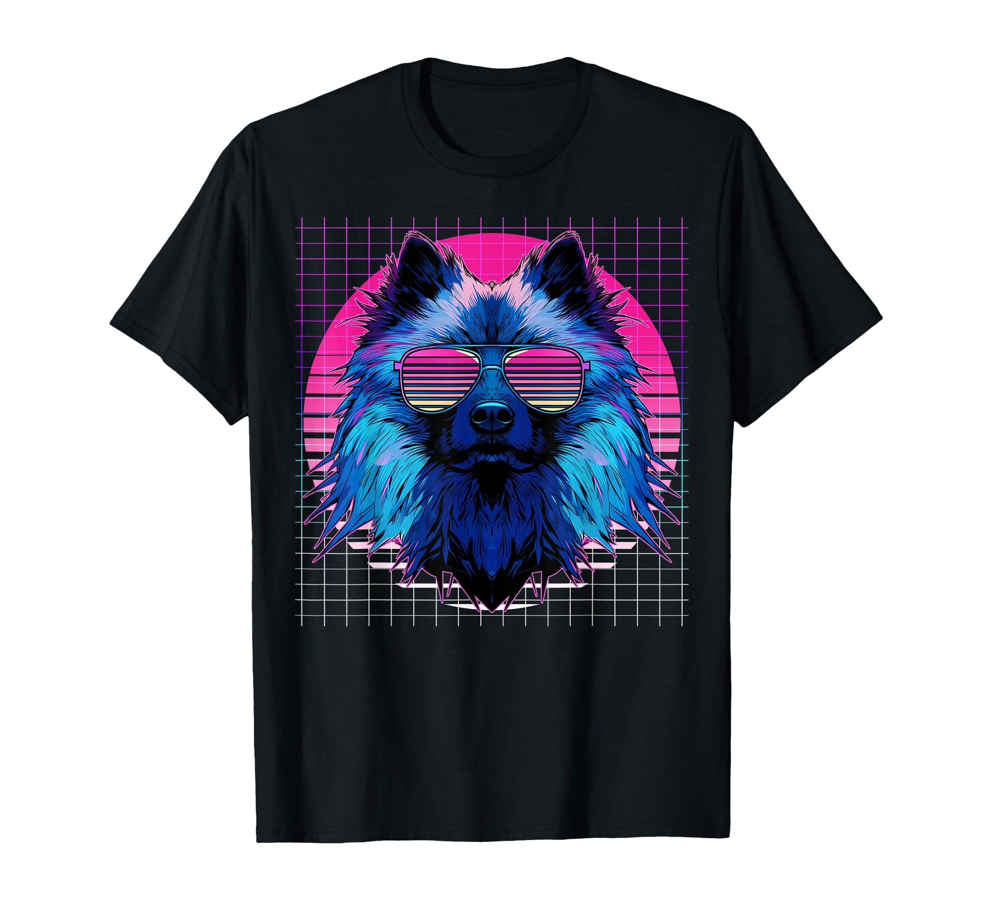 Keeshond Sunglasses Dog Vaporwave T-Shirt - Unique Graphic Men Women - T-Shirt, Sweatshirt, Hoodie