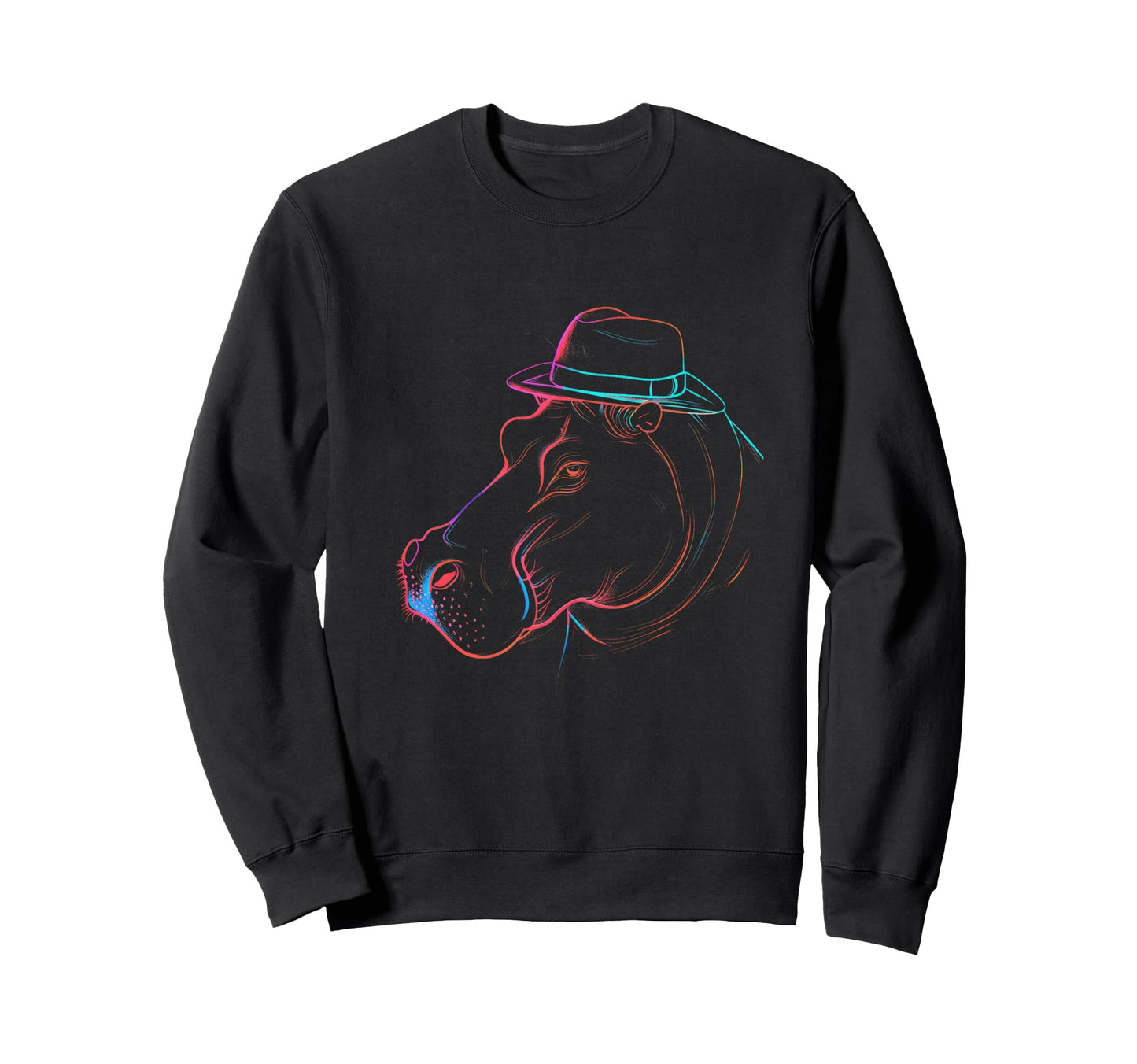 Vaporwave Hippo Fedora Hat Outline Sweatshirt - Streetwear Style Men Women - T-Shirt, Sweatshirt, Hoodie