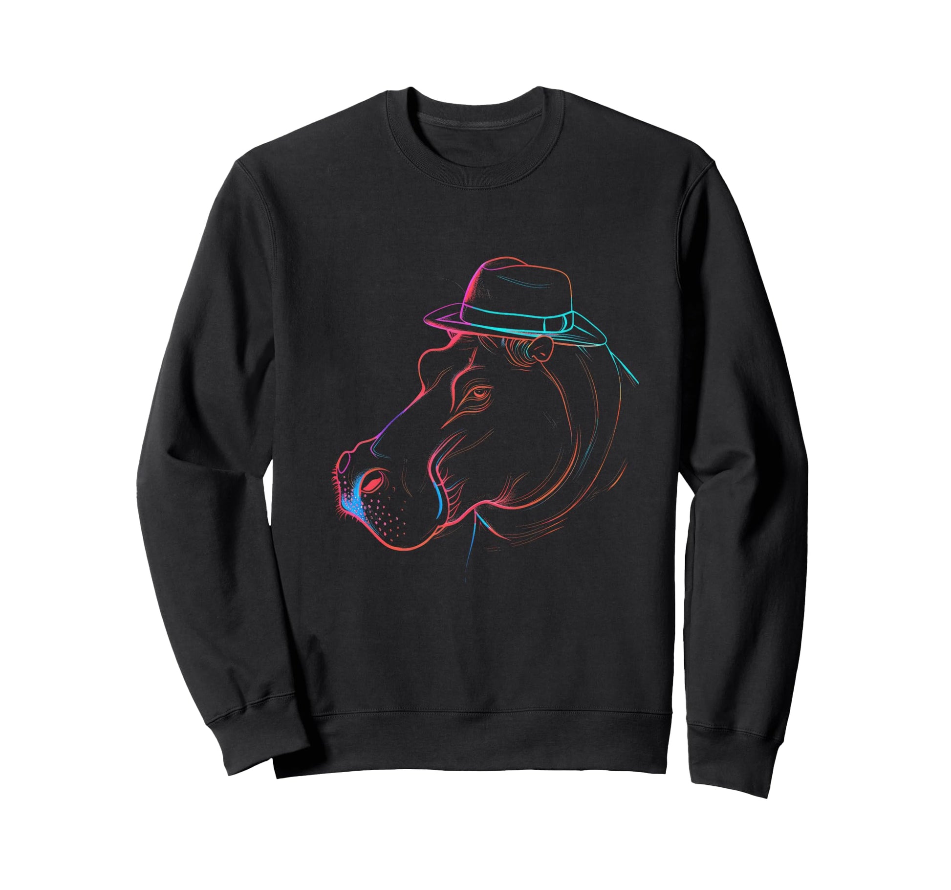 Vaporwave Hippo Fedora Hat Outline Sweatshirt - Streetwear Style Men Women - T-Shirt, Sweatshirt, Hoodie