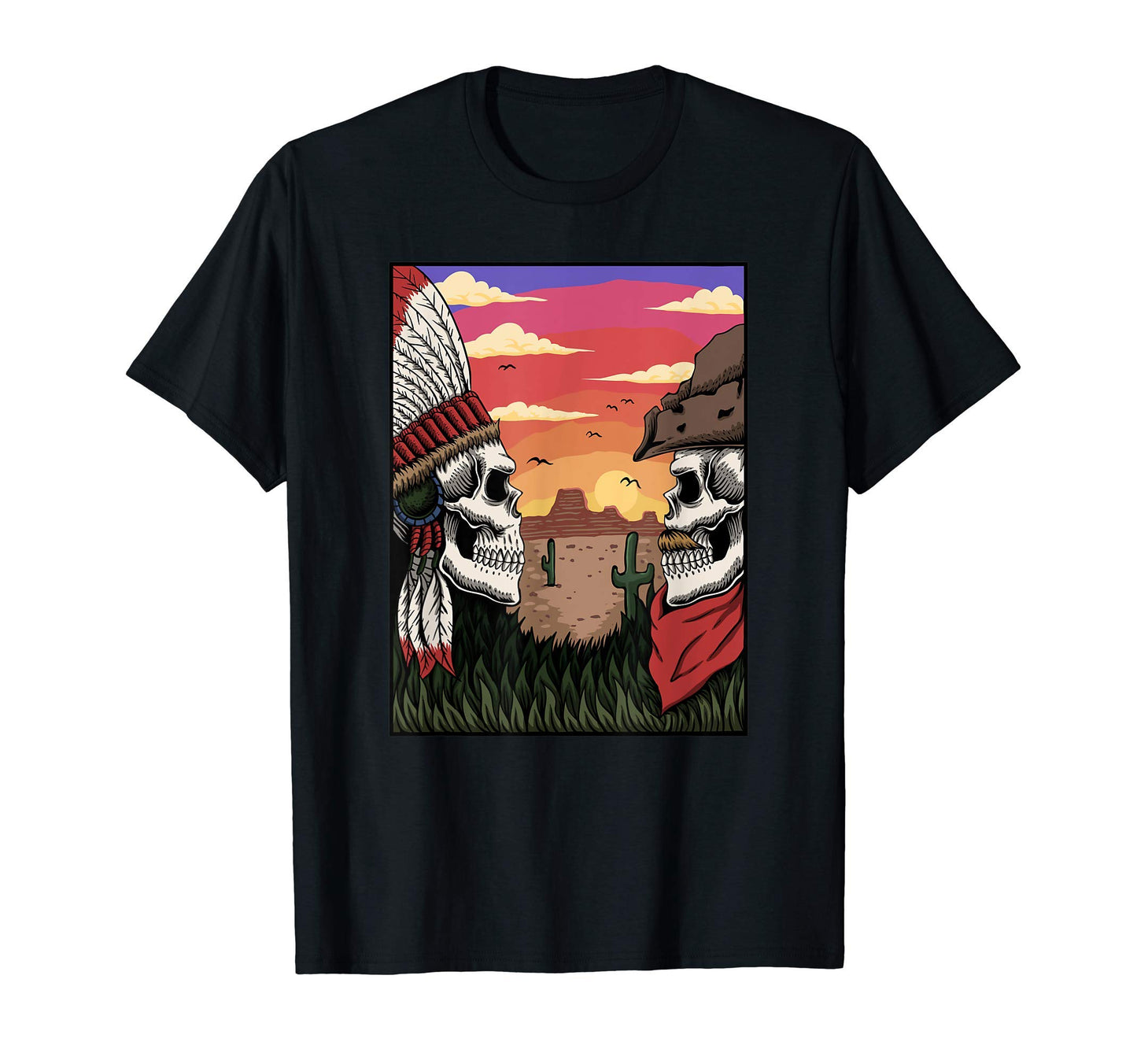 Cowboy Skull Wild West Natives Skulls T-Shirt - Custom Art Print Unisex - T-Shirt, Sweatshirt, Hoodie