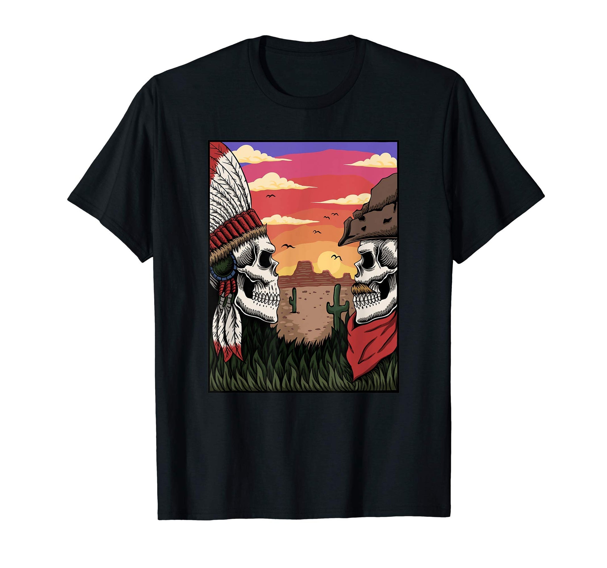 Cowboy Skull Wild West Natives Skulls T-Shirt - Custom Art Print Unisex - T-Shirt, Sweatshirt, Hoodie