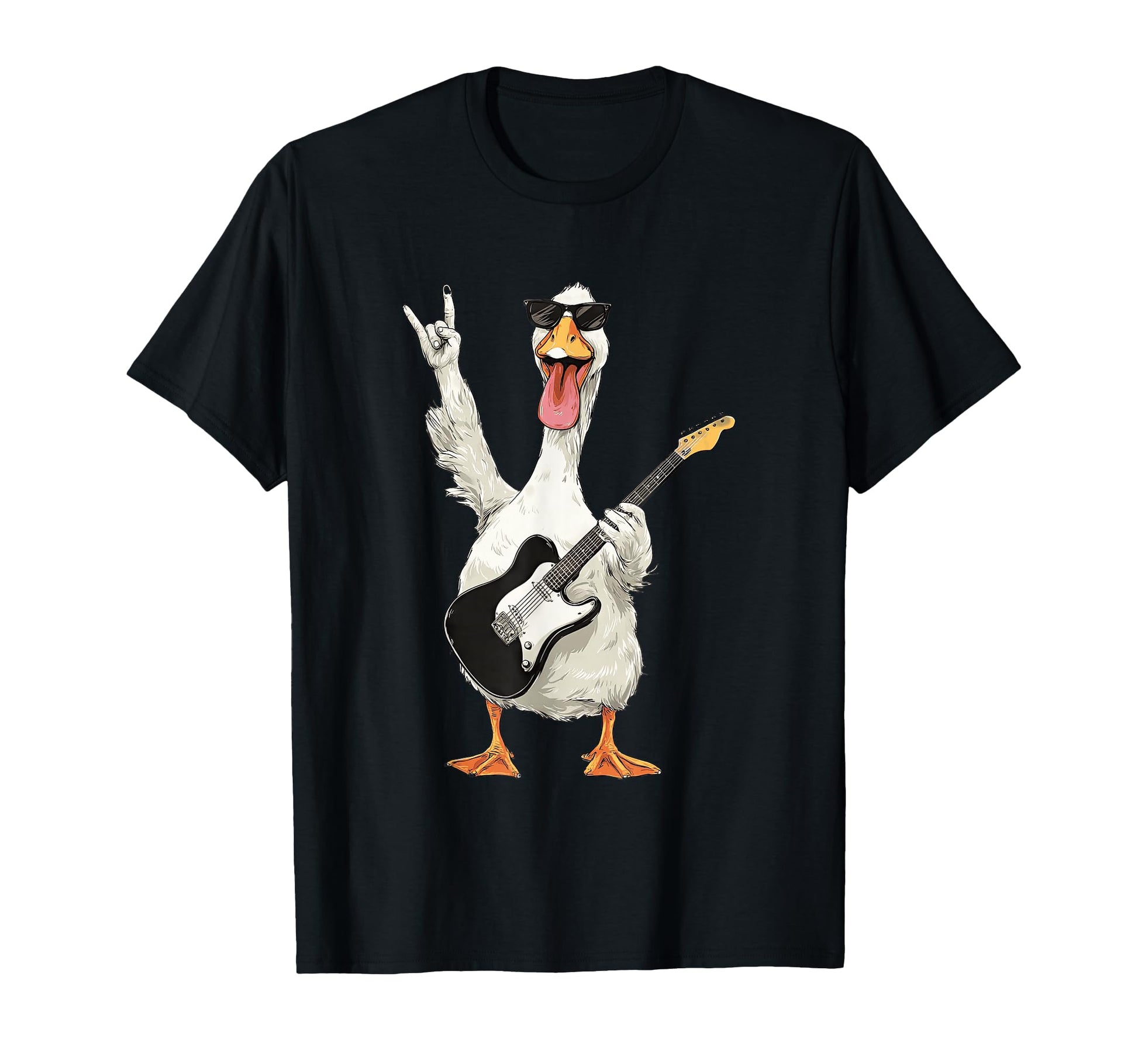 Funny Rock Duck Cartoon Guitar Player T-Shirt - Unique Graphic for Adults - T-Shirt, Sweatshirt, Hoodie