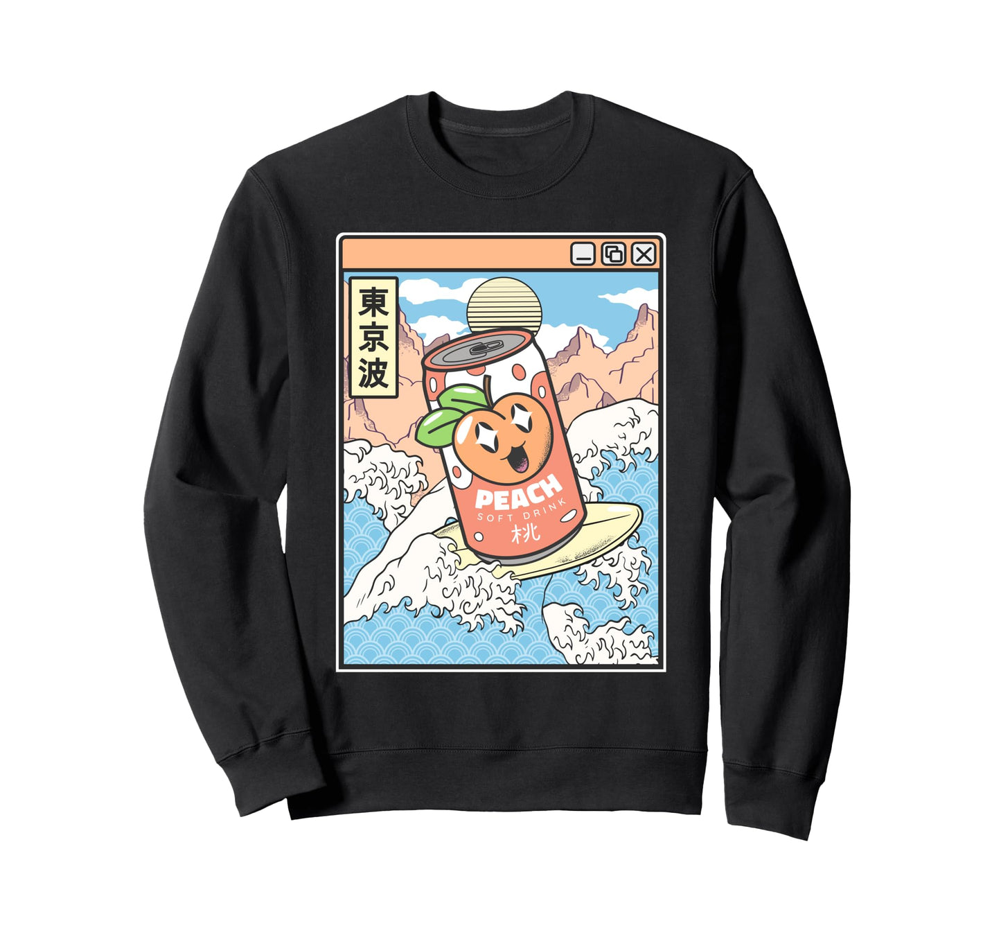 Surfing Peach Soda Japanese Waves Sweatshirt - Custom Art Print Men Women - T-Shirt, Sweatshirt, Hoodie