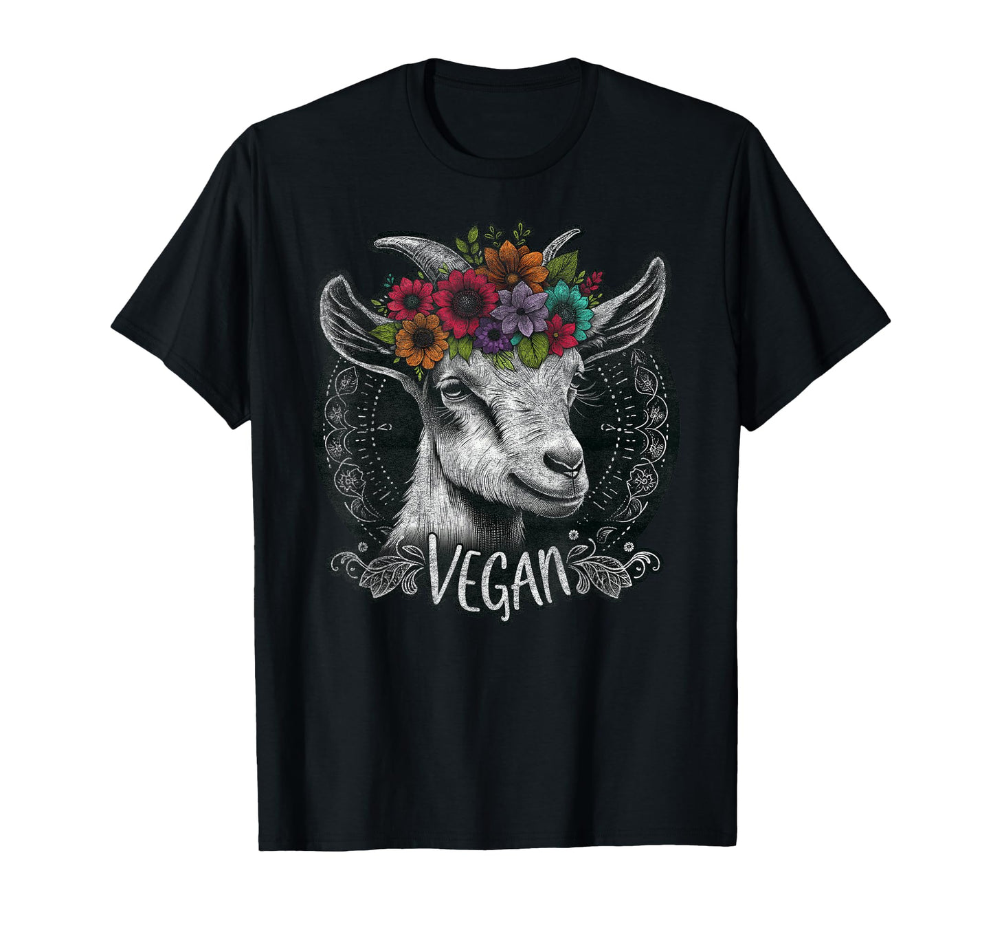 Goat Flowers Vegan Boho Hippie T-Shirt - Custom Art Print for Adults - T-Shirt, Sweatshirt, Hoodie
