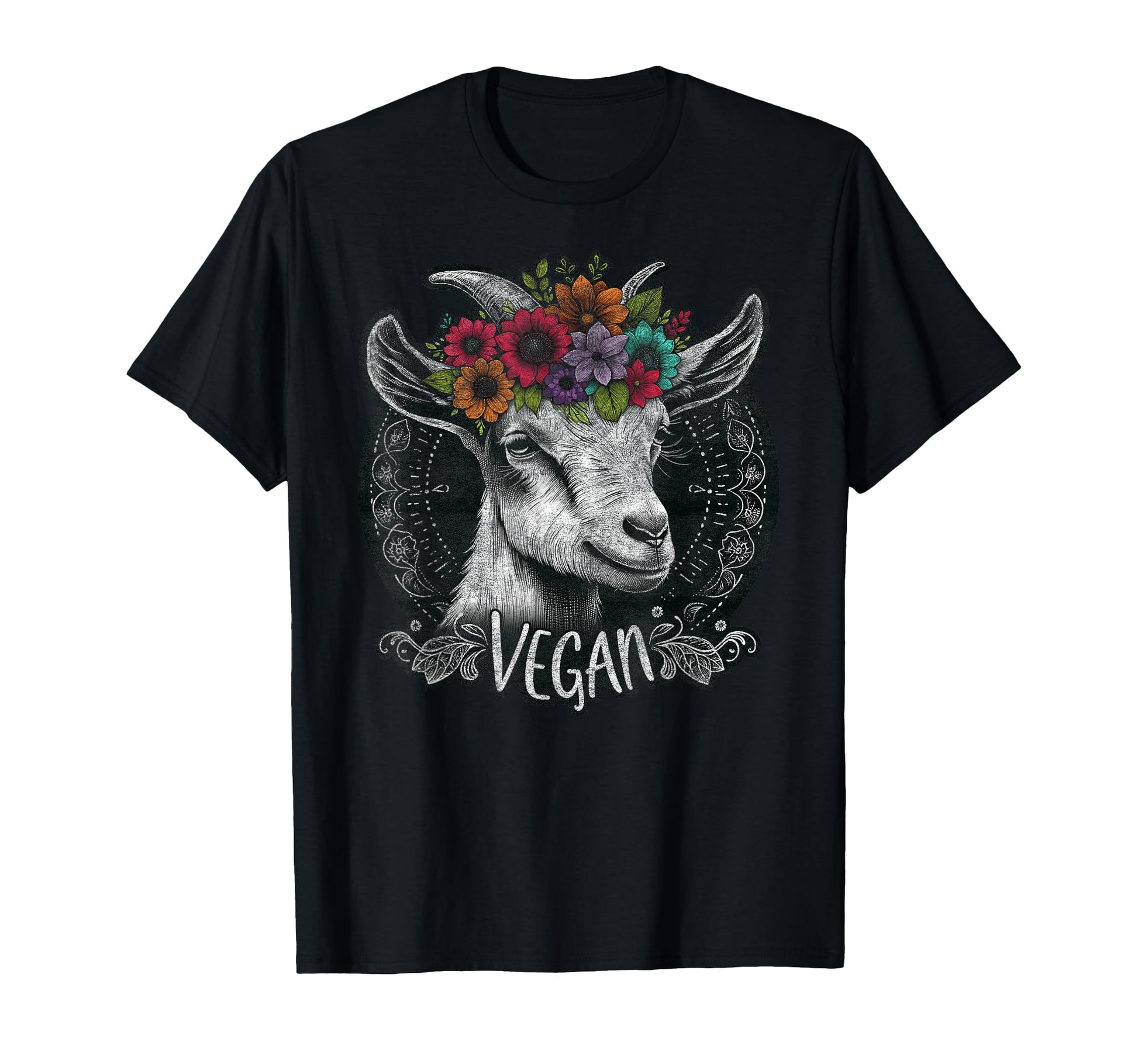 Goat Flowers Vegan Boho Hippie T-Shirt - Custom Art Print for Adults - T-Shirt, Sweatshirt, Hoodie