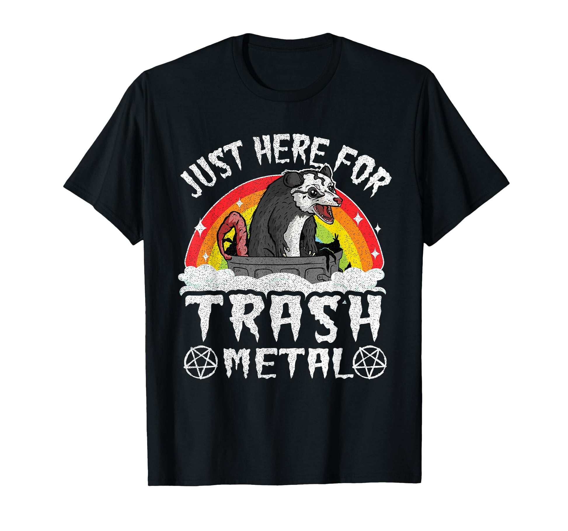 Just Here Trash Metal Rainbow Opossum T-Shirt - Trendy Graphic for Adults - T-Shirt, Sweatshirt, Hoodie
