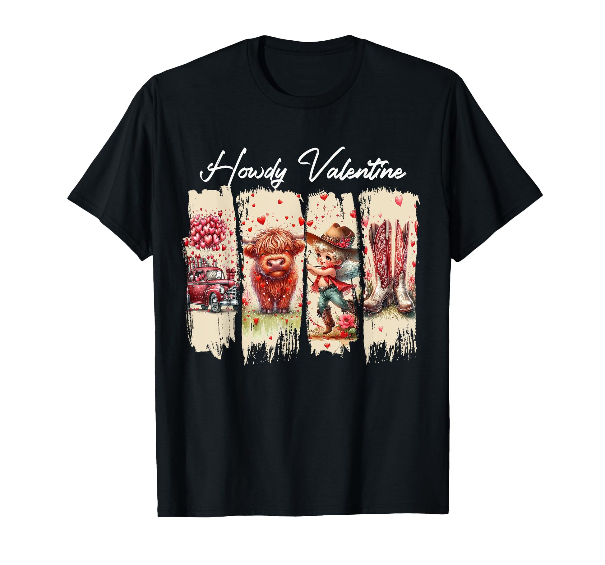 Howdy Valentine Western Highland Cow T-Shirt - Novelty Apparel Men Women - T-Shirt, Sweatshirt, Hoodie