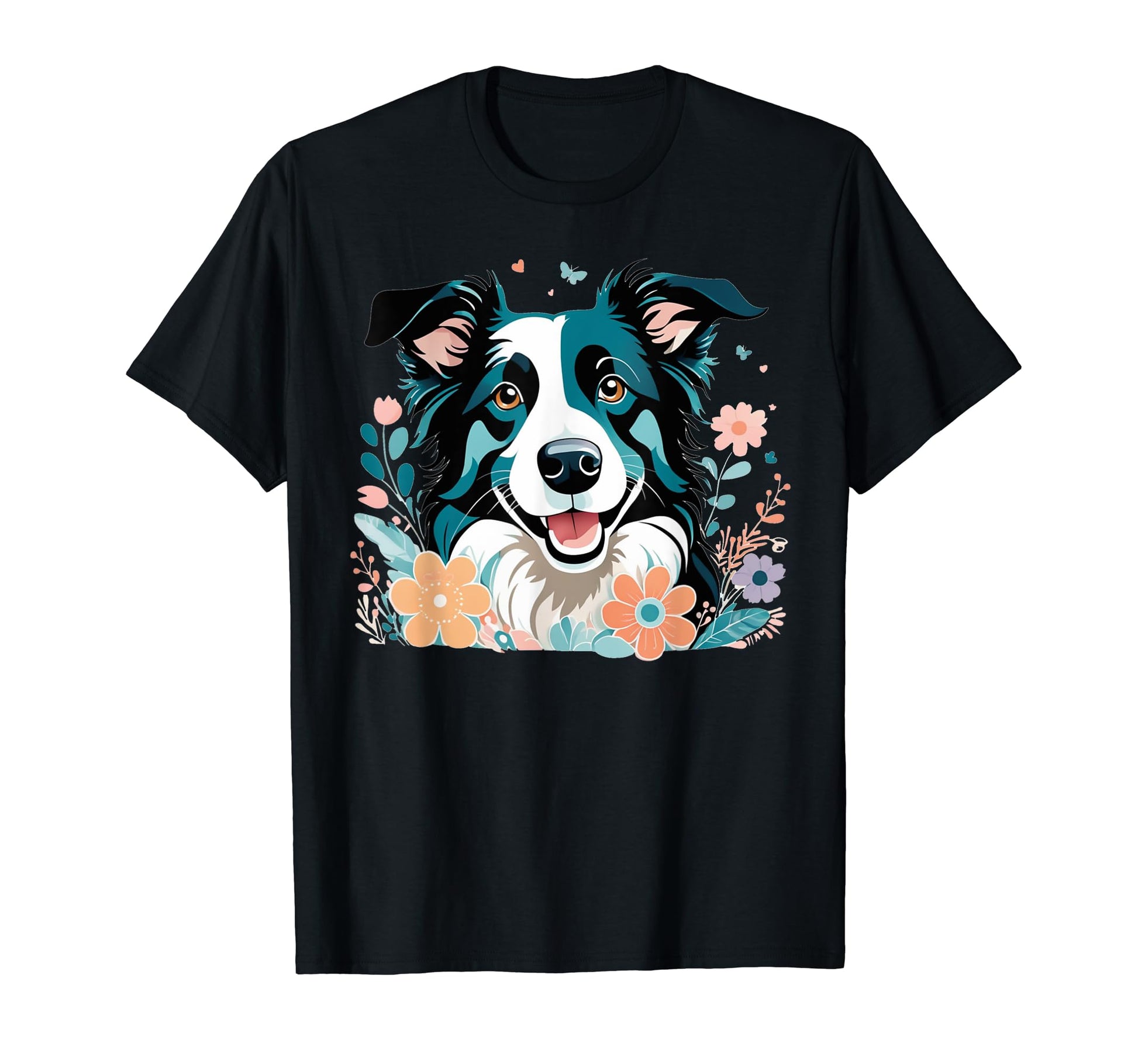 Border Collie Dog Floral Flowers Boho T-Shirt - Trendy Graphic for Adults - T-Shirt, Sweatshirt, Hoodie