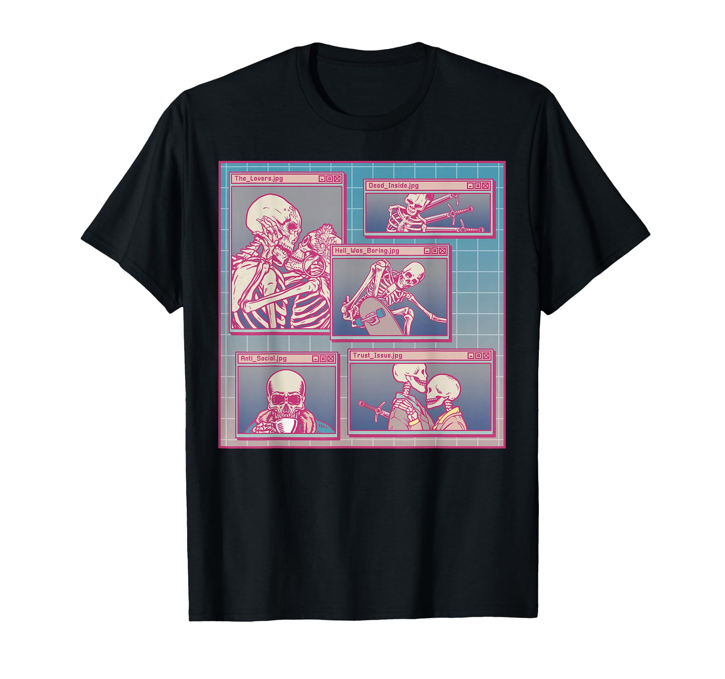 Vaporwave Aesthetic Gothic Skeleton Goth T-Shirt - Trendy Graphic Unisex - T-Shirt, Sweatshirt, Hoodie
