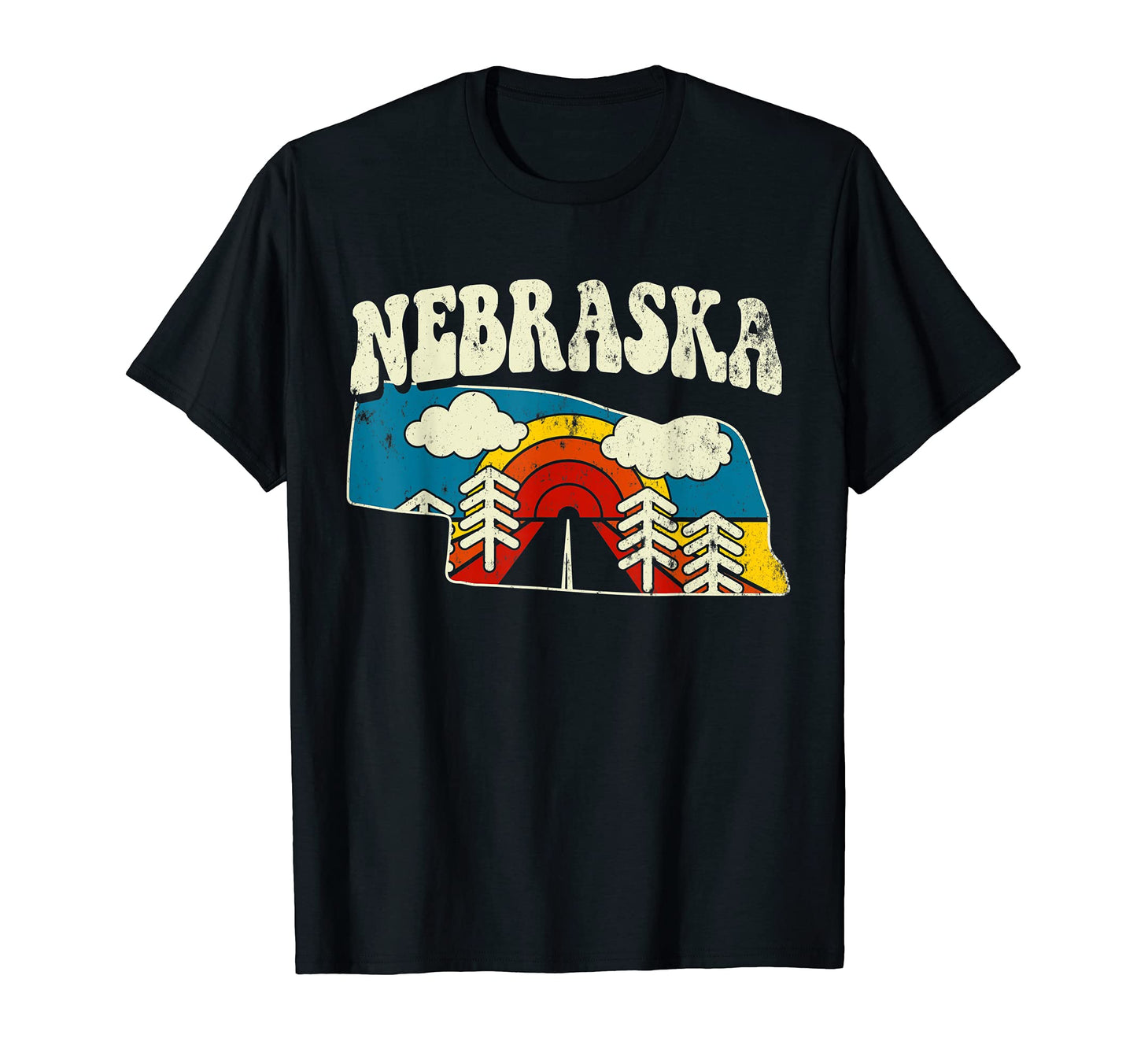 Nebraska State Rainbow Hippie 70S Map T-Shirt - Novelty Apparel Men Women - T-Shirt, Sweatshirt, Hoodie