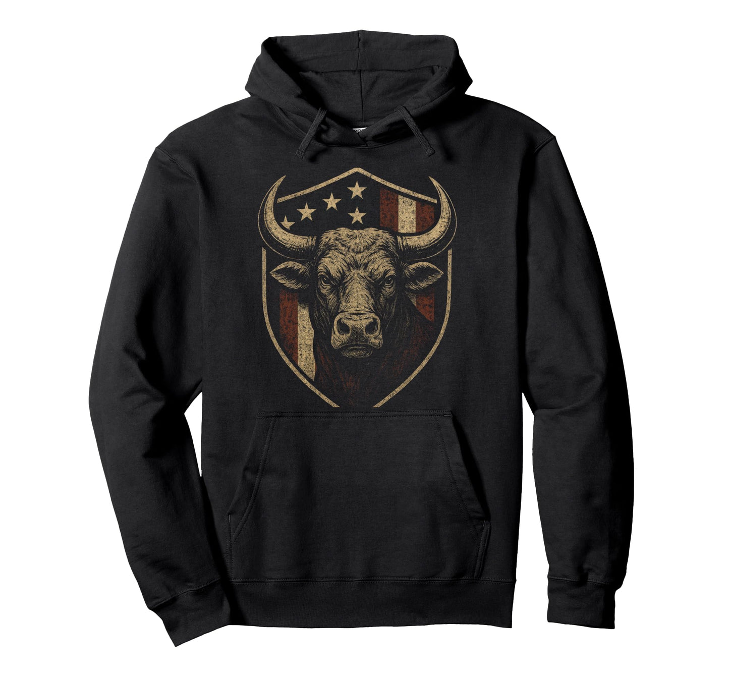American Flag Bull Patriotic Cowboy Hoodie - Unique Graphic Unisex - T-Shirt, Sweatshirt, Hoodie