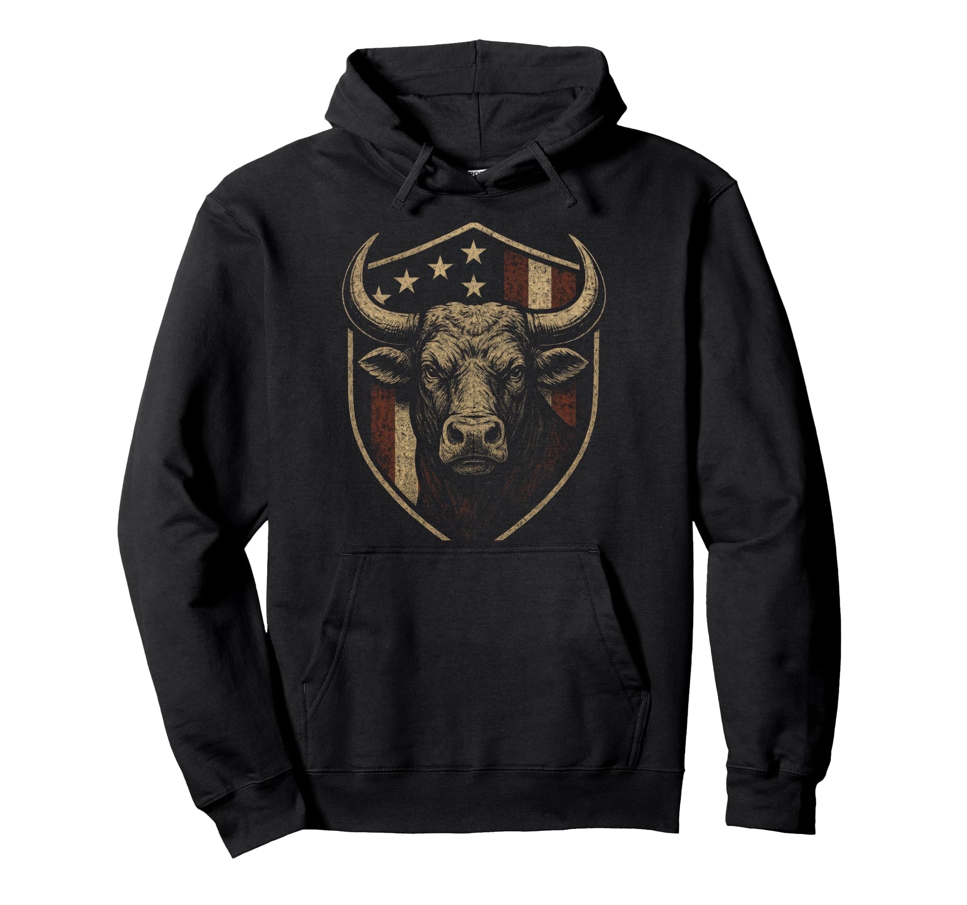 American Flag Bull Patriotic Cowboy Hoodie - Unique Graphic Unisex - T-Shirt, Sweatshirt, Hoodie