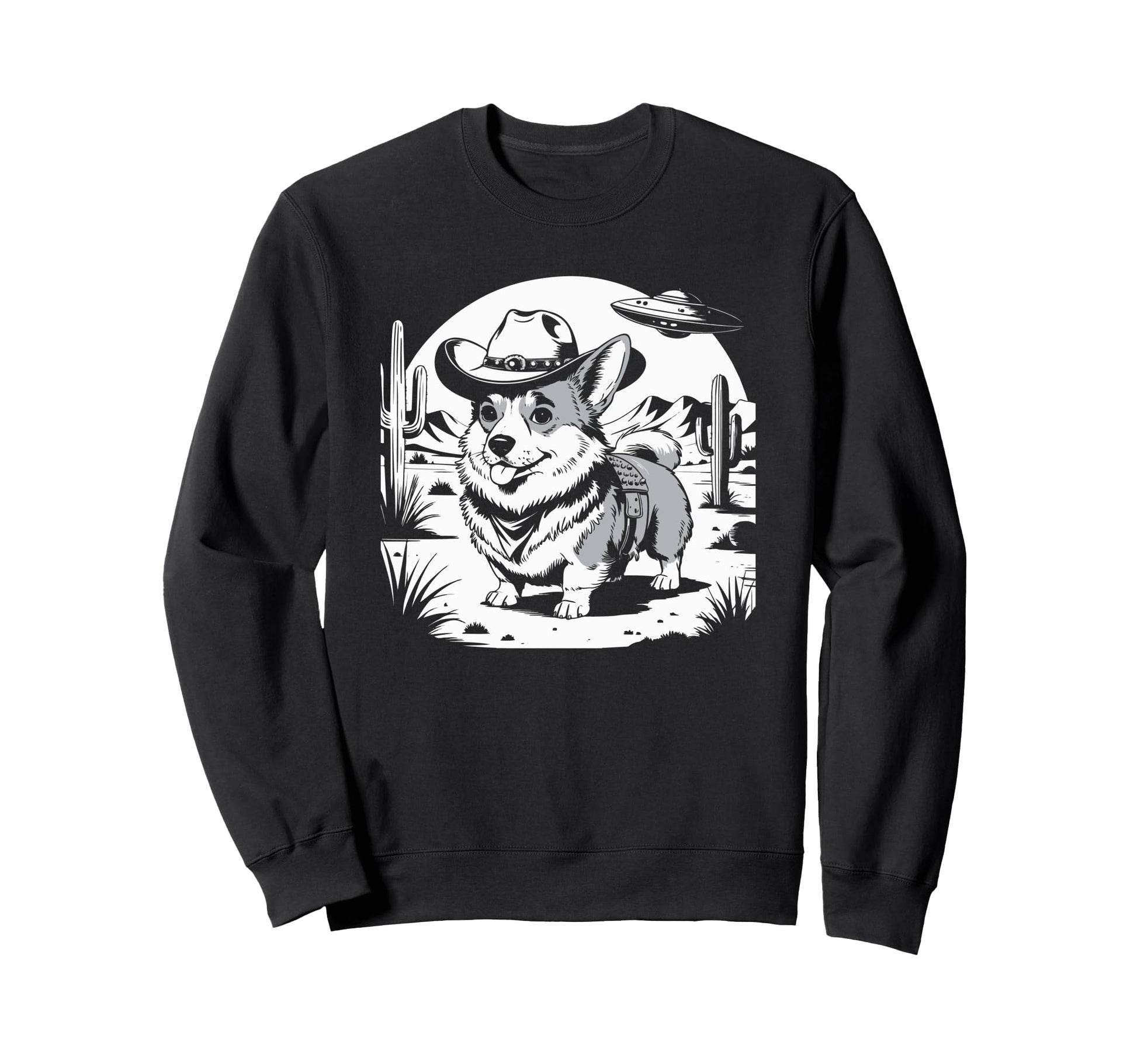 Funny 90S Western Cowboy Corgi Ufo Sweatshirt - Graphic Print Unisex - T-Shirt, Sweatshirt, Hoodie