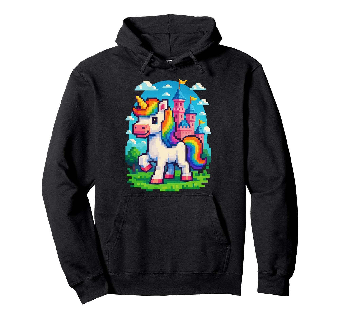 Pixel Unicorn Rainbow Fantasy Gamer 8 Hoodie - Trendy Graphic for Adults - T-Shirt, Sweatshirt, Hoodie