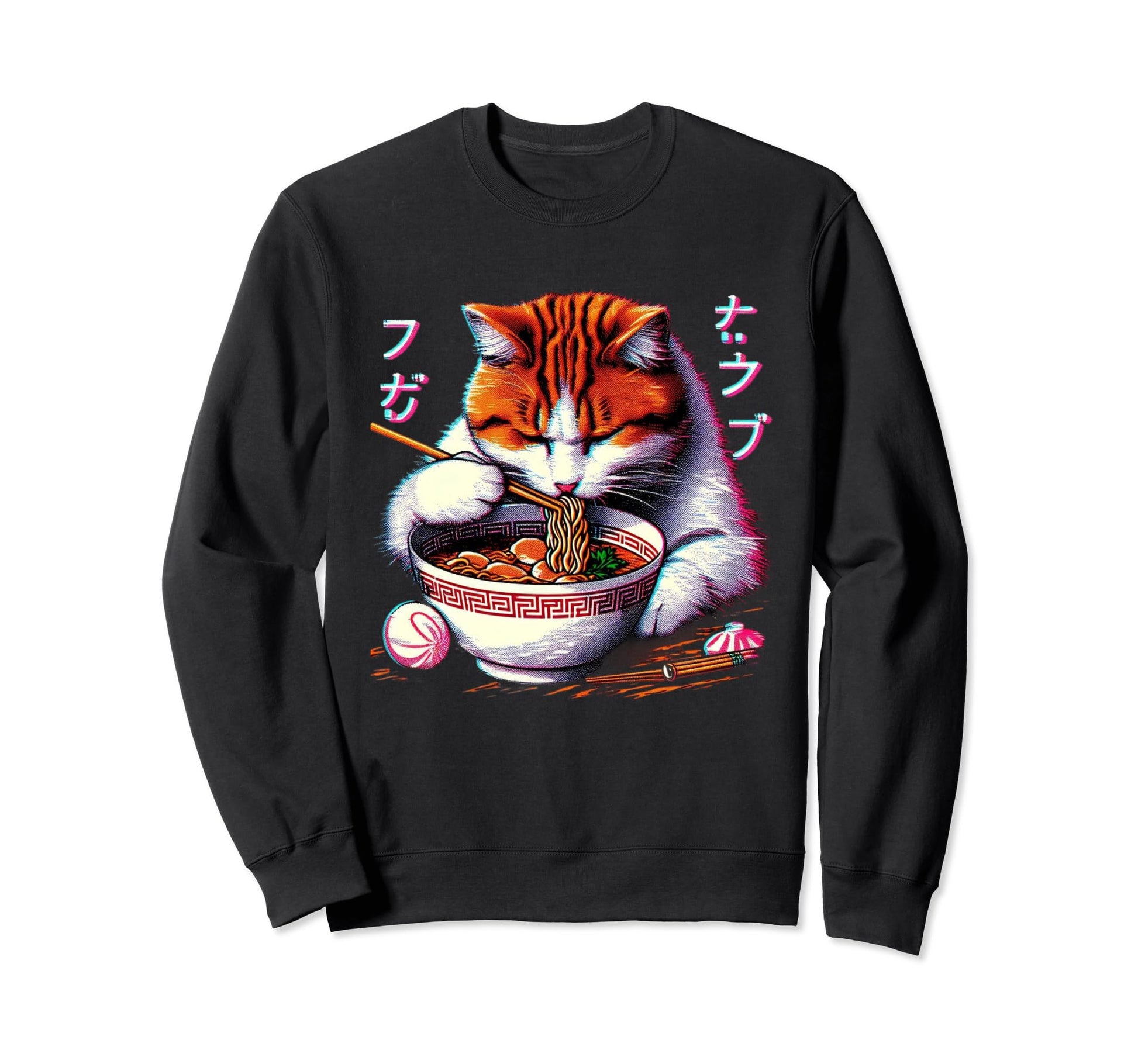 Ramen Cat Vaporwave Japanese Sweatshirt - Custom Art Print for Adults - T-Shirt, Sweatshirt, Hoodie