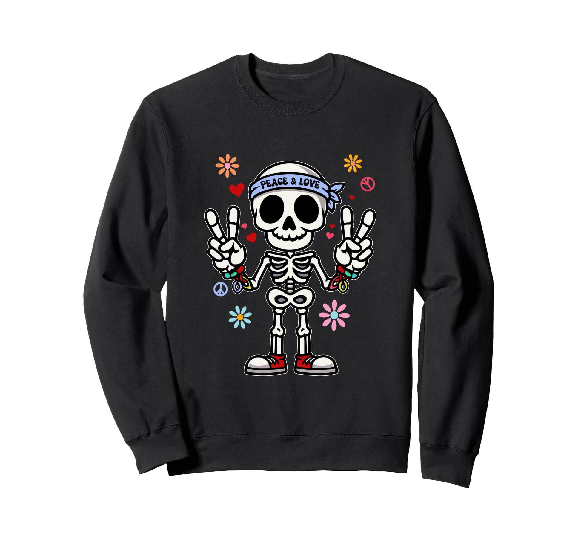 Peace And Love Funny Skeleton Sweatshirt - Casual Everyday Wear Unisex - T-Shirt, Sweatshirt, Hoodie