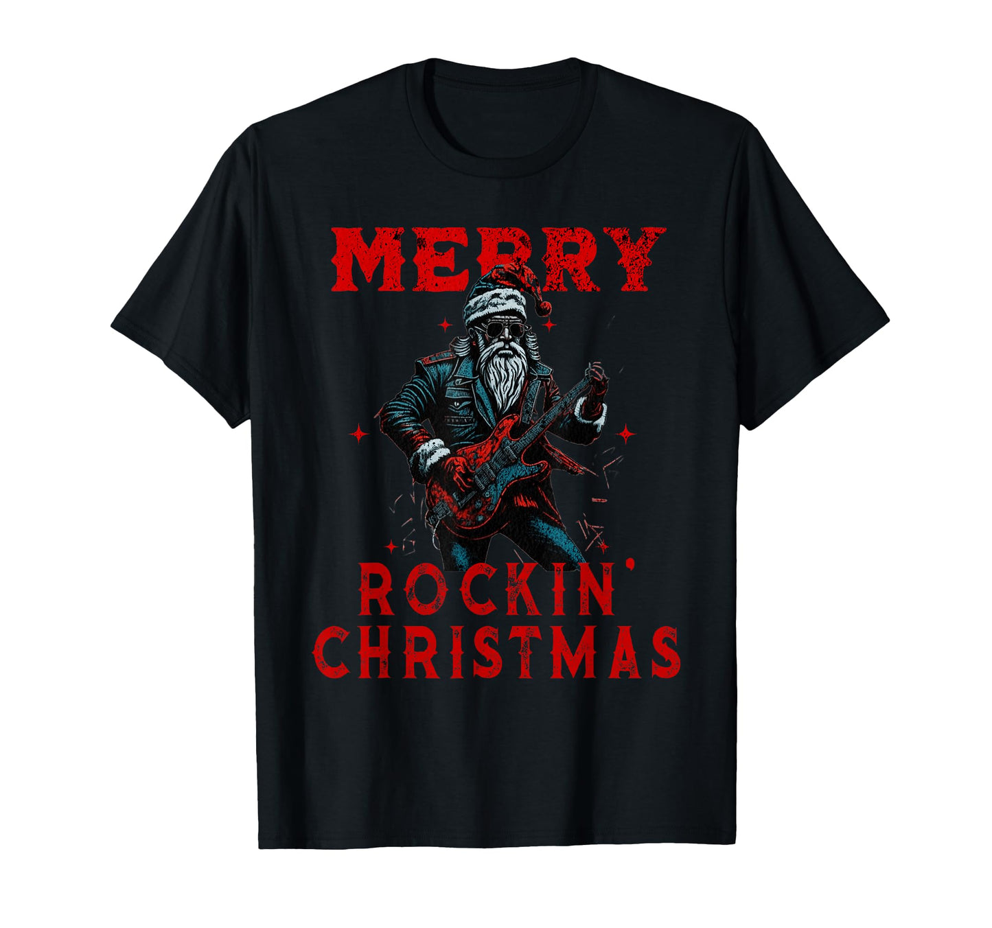 Merry Rockin Santa Playing Rock T-Shirt - Fun Novelty Design Men Women - T-Shirt, Sweatshirt, Hoodie