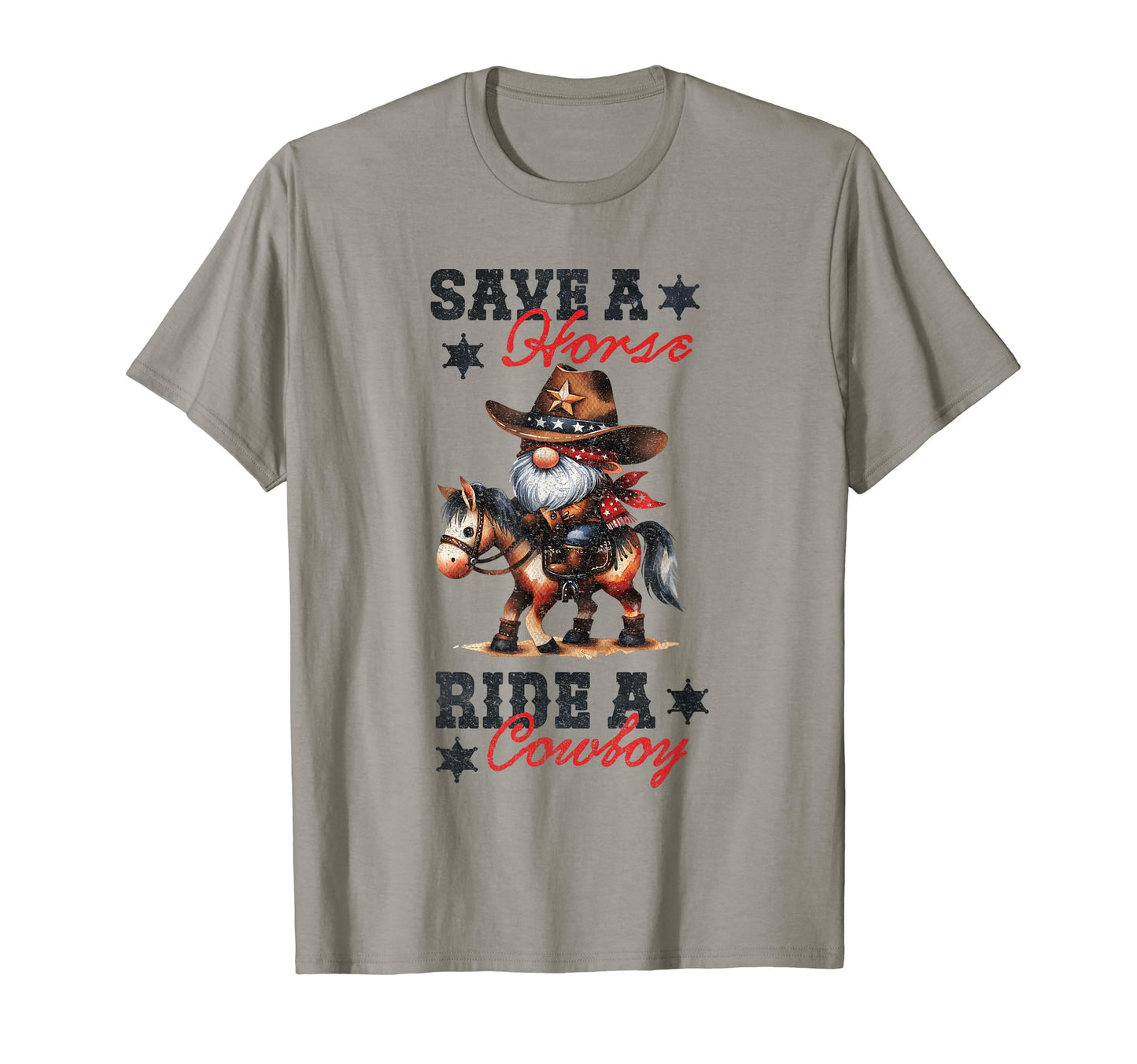 Save Horse Ride Cowboy Gnome 4Th July T-Shirt - Fun Novelty Design Unisex - T-Shirt, Sweatshirt, Hoodie