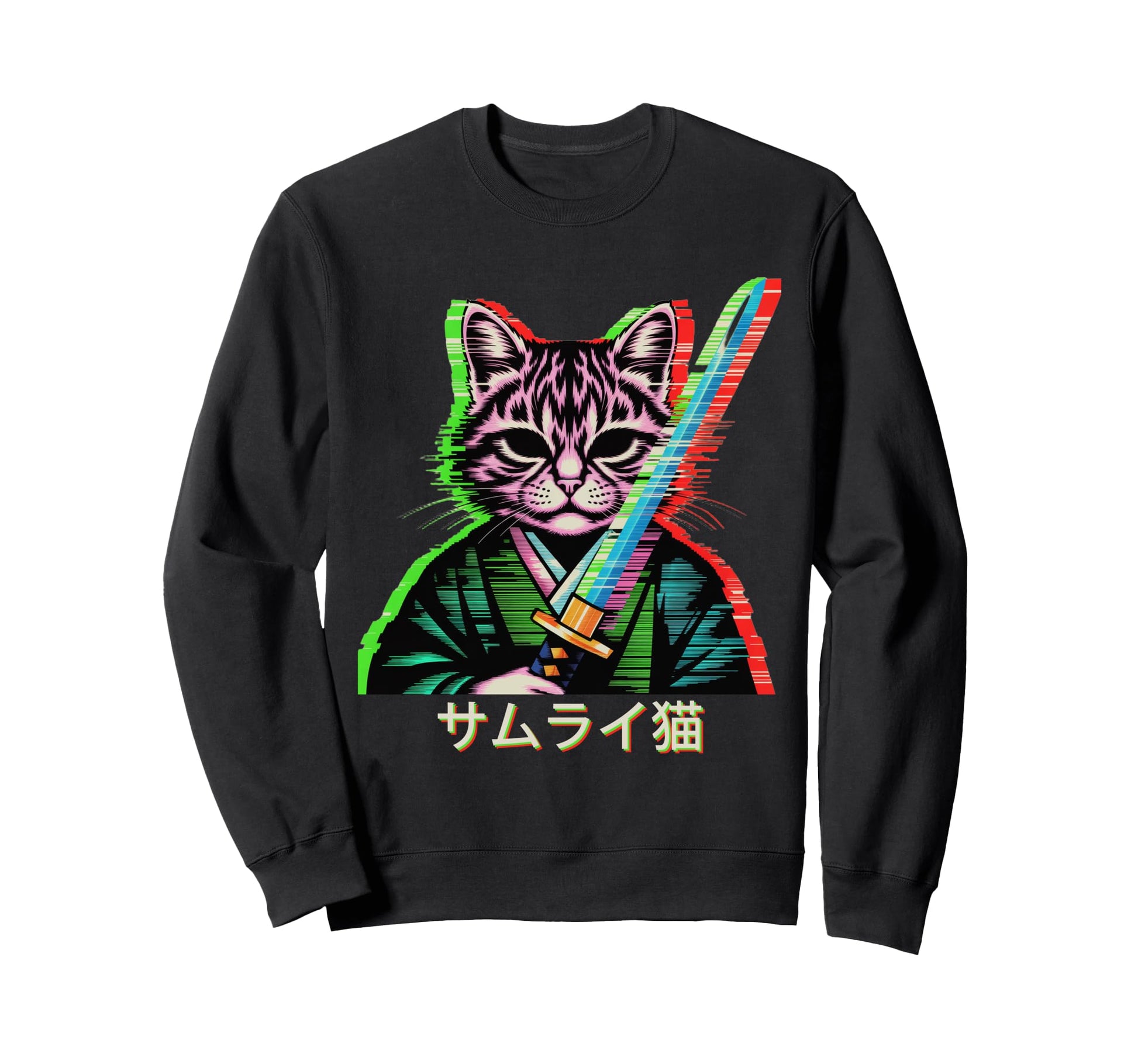 Japanese Vaporwave Samurai Cat Sweatshirt - Novelty Apparel Men Women - T-Shirt, Sweatshirt, Hoodie