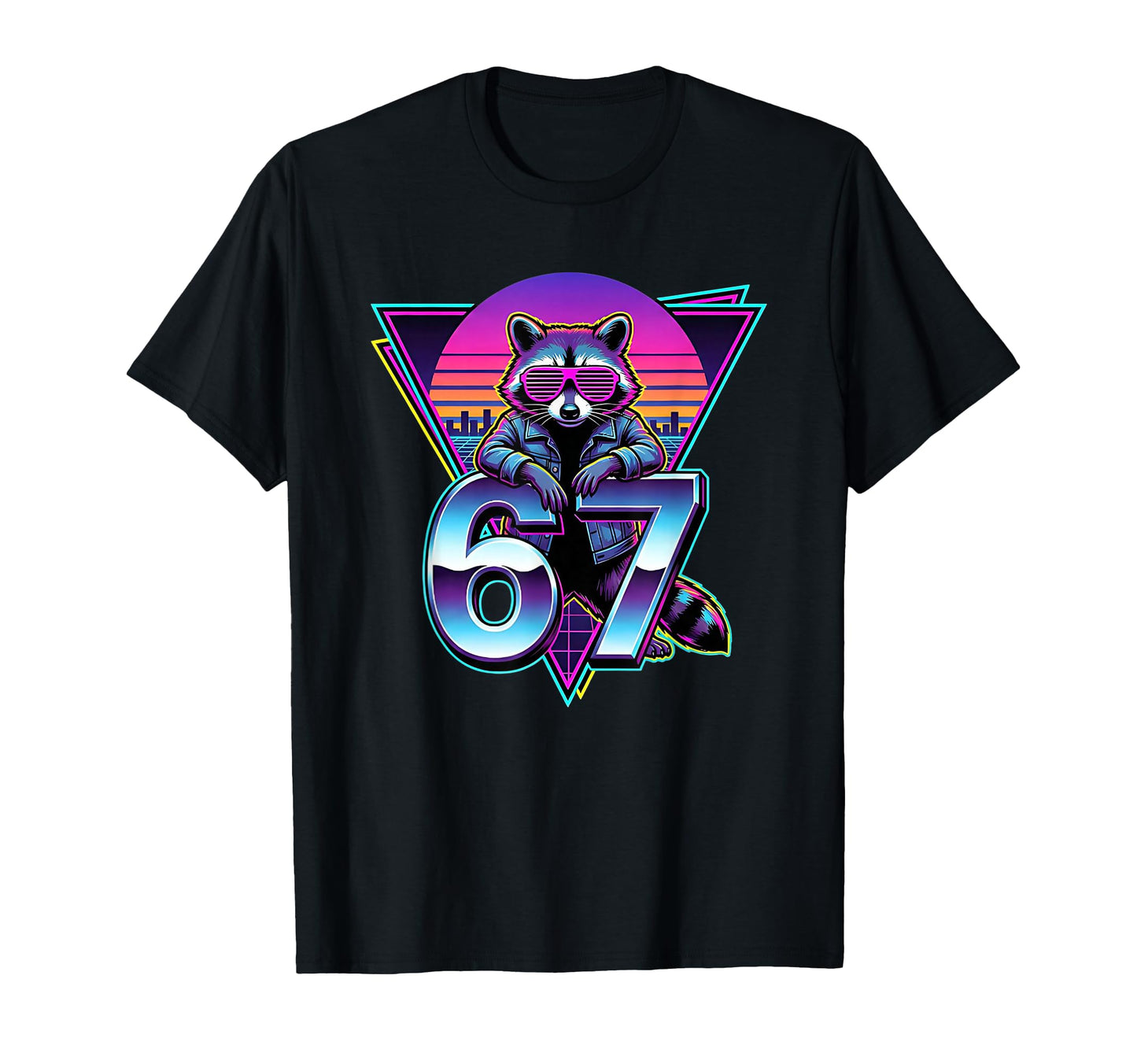 80S Raccoon Synthwave Aesthetic Number 67 T-Shirt - Unique Graphic Unisex - T-Shirt, Sweatshirt, Hoodie