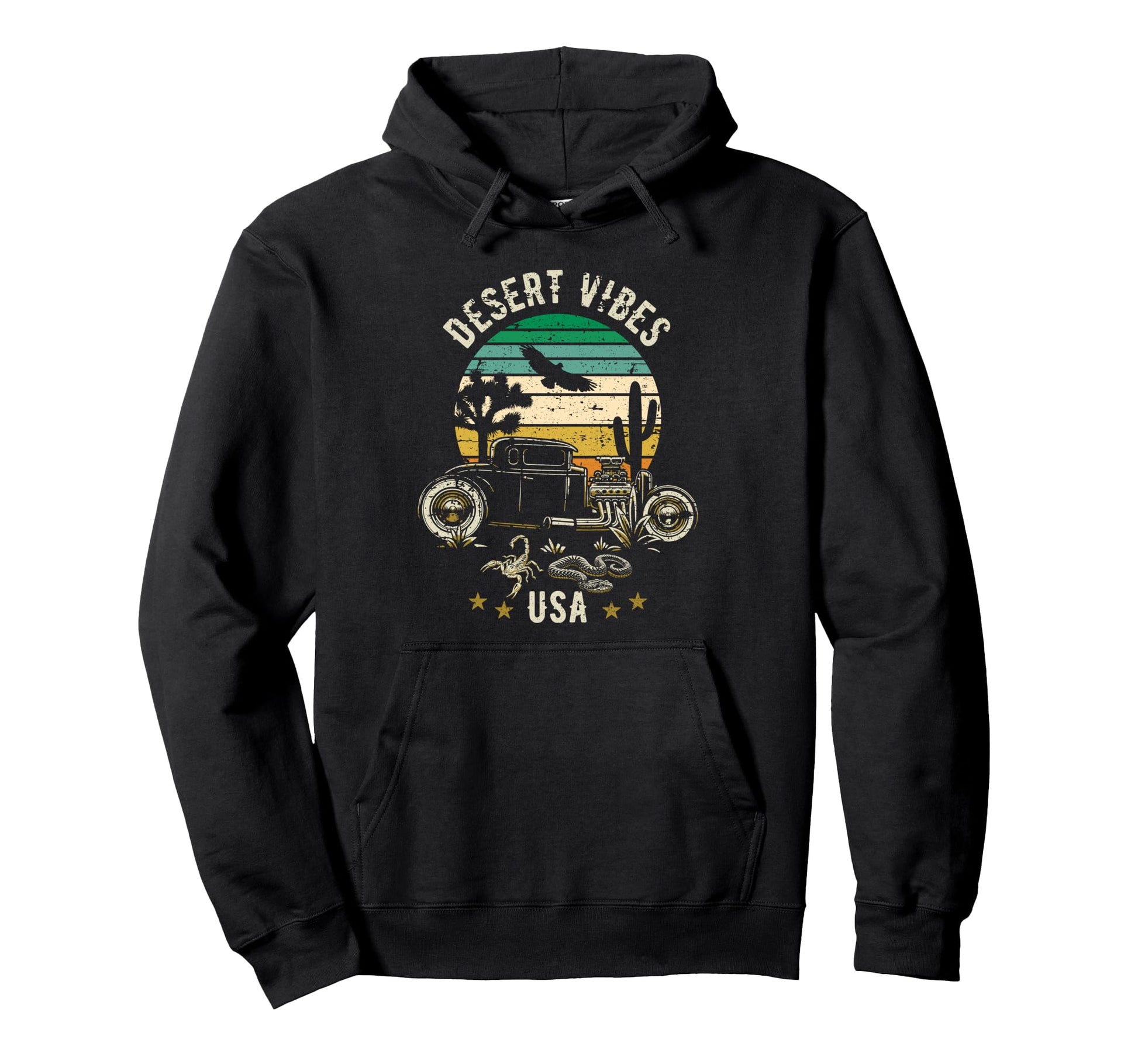 Desert Vibes Usa Hotrod Southwest Hoodie - Aesthetic Graphic for Adults - T-Shirt, Sweatshirt, Hoodie
