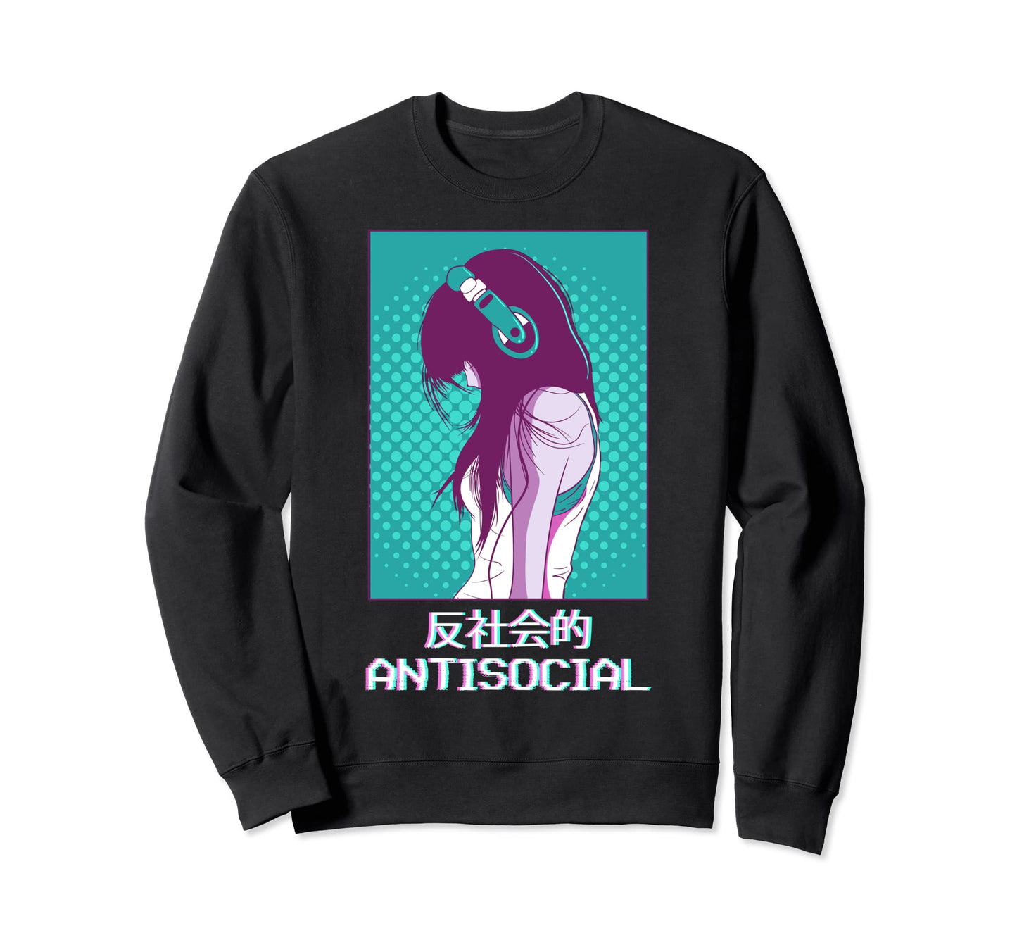Antisocial Anime Vaporwave Sweatshirt - Casual Everyday Wear Men Women - T-Shirt, Sweatshirt, Hoodie