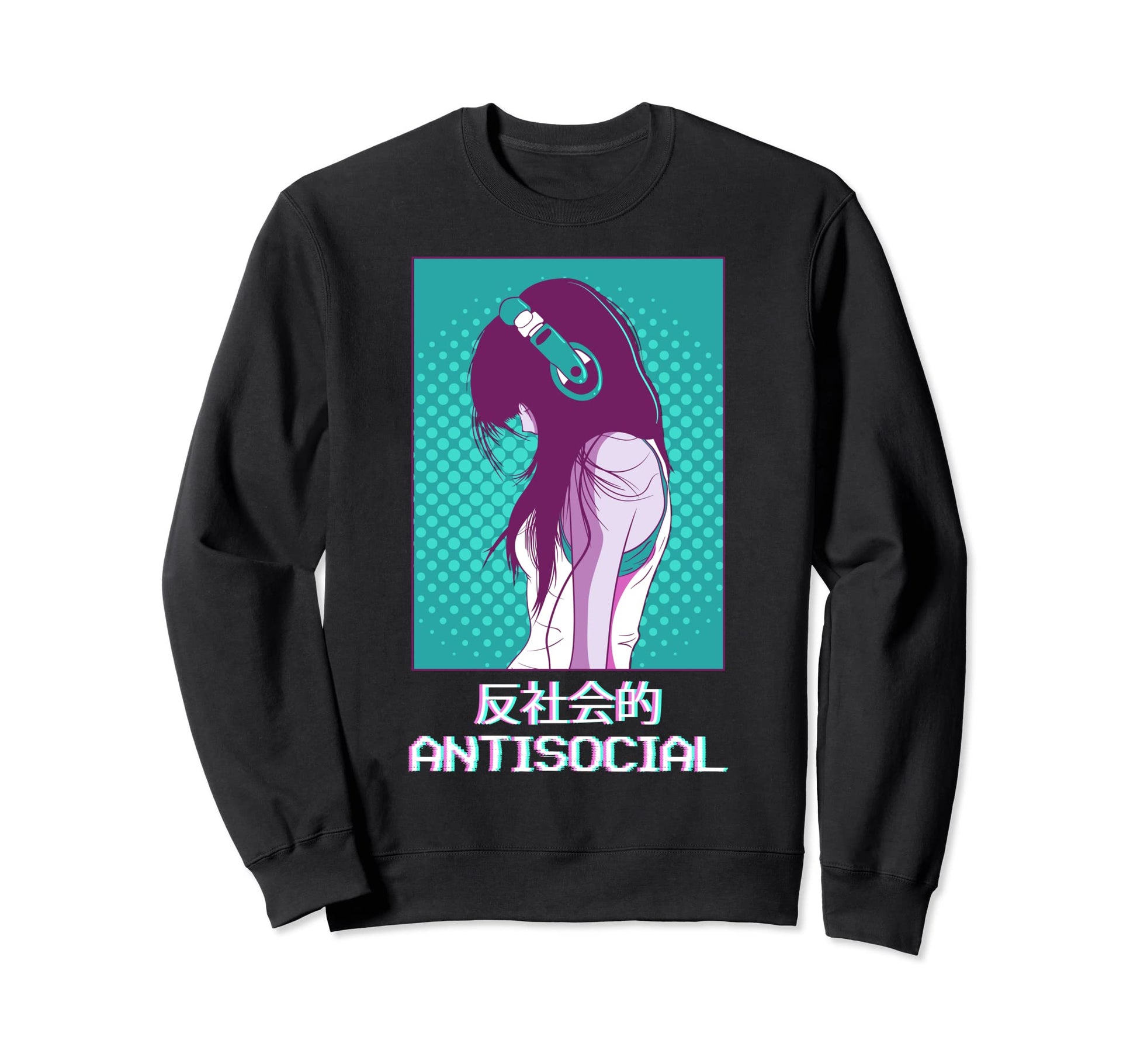 Antisocial Anime Vaporwave Sweatshirt - Casual Everyday Wear Men Women - T-Shirt, Sweatshirt, Hoodie