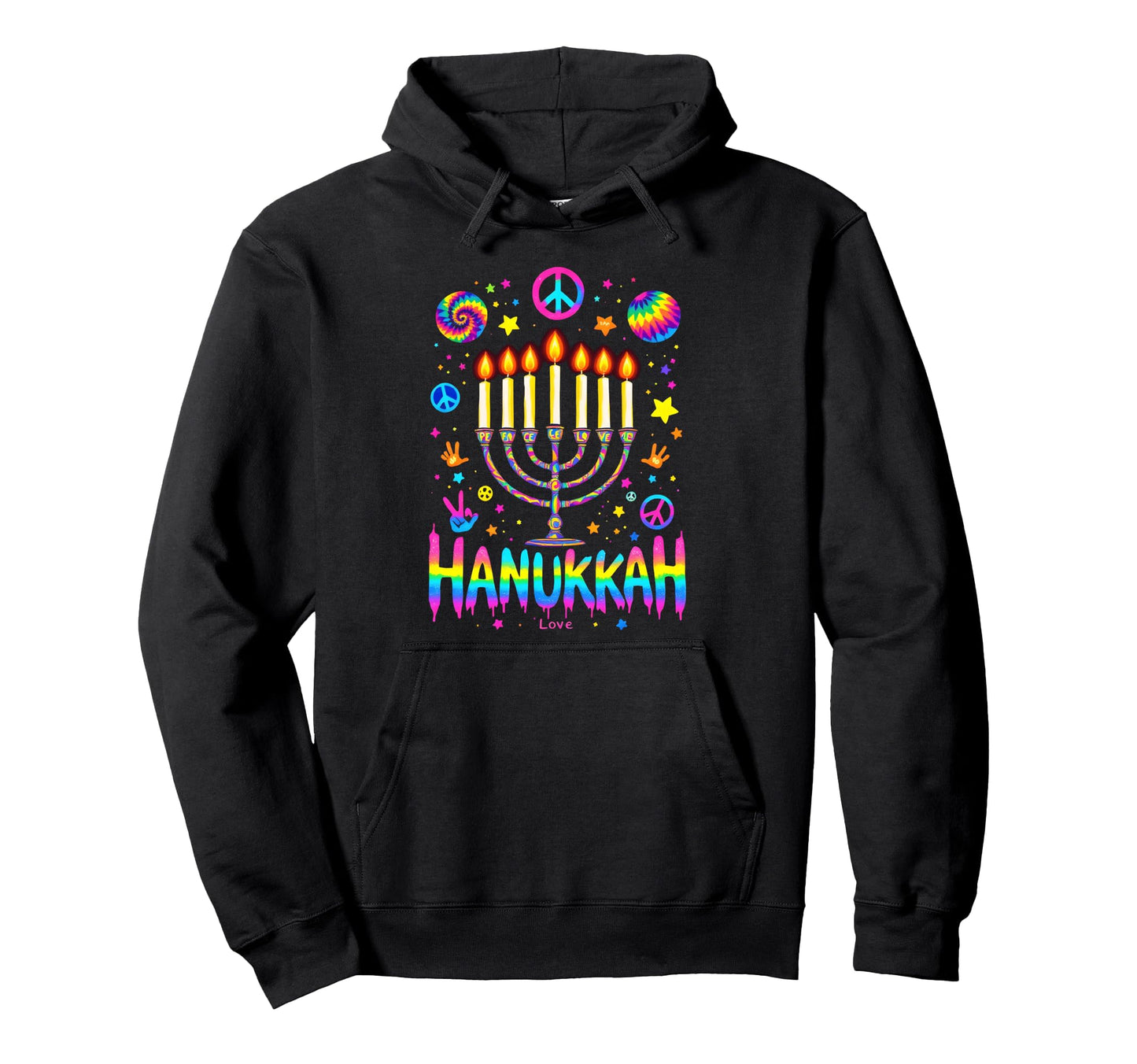 Hanukkah Funny Jewish Hippie Peace Love Hoodie - Minimalist Print Unisex - T-Shirt, Sweatshirt, Hoodie