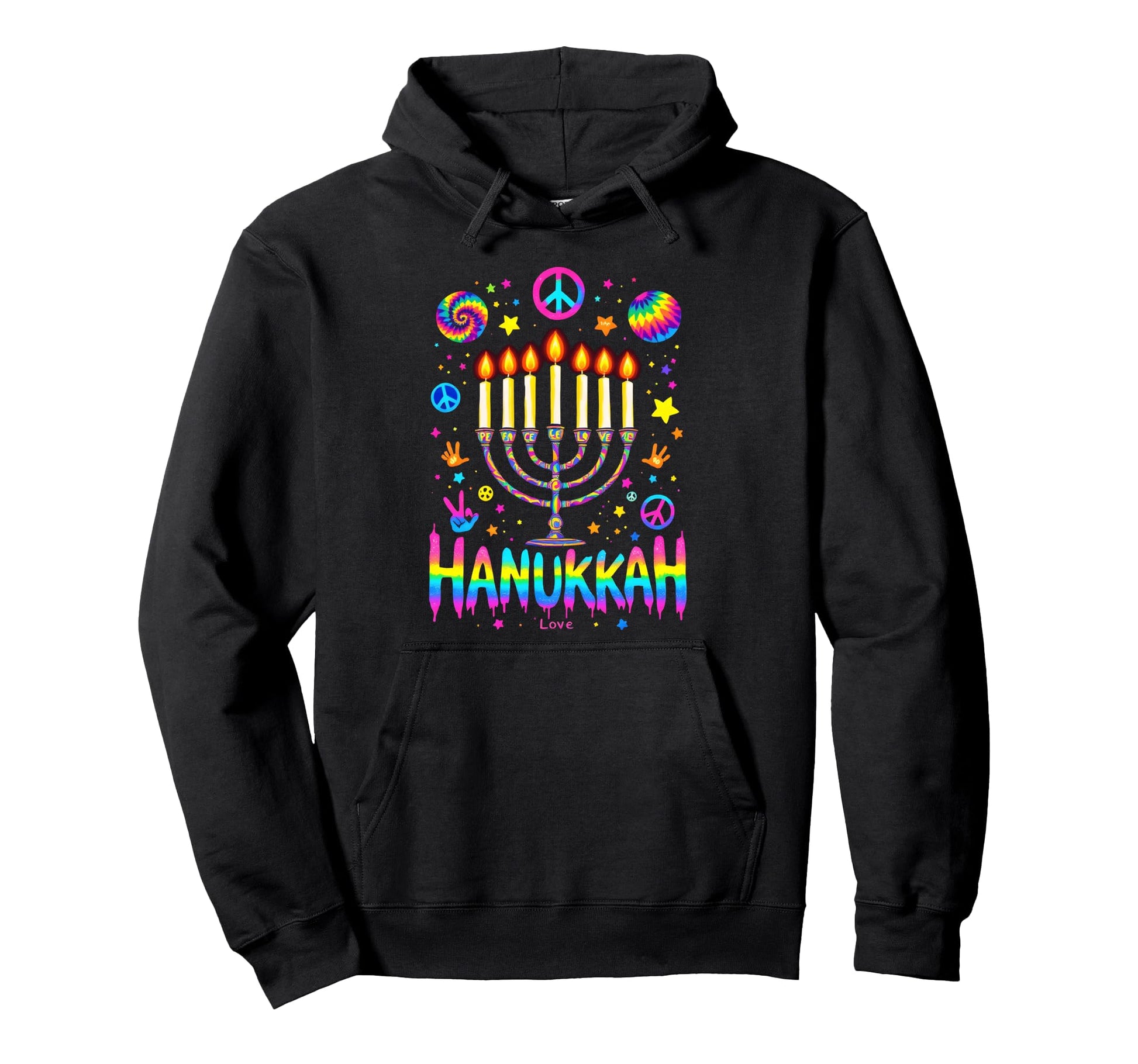 Hanukkah Funny Jewish Hippie Peace Love Hoodie - Minimalist Print Unisex - T-Shirt, Sweatshirt, Hoodie