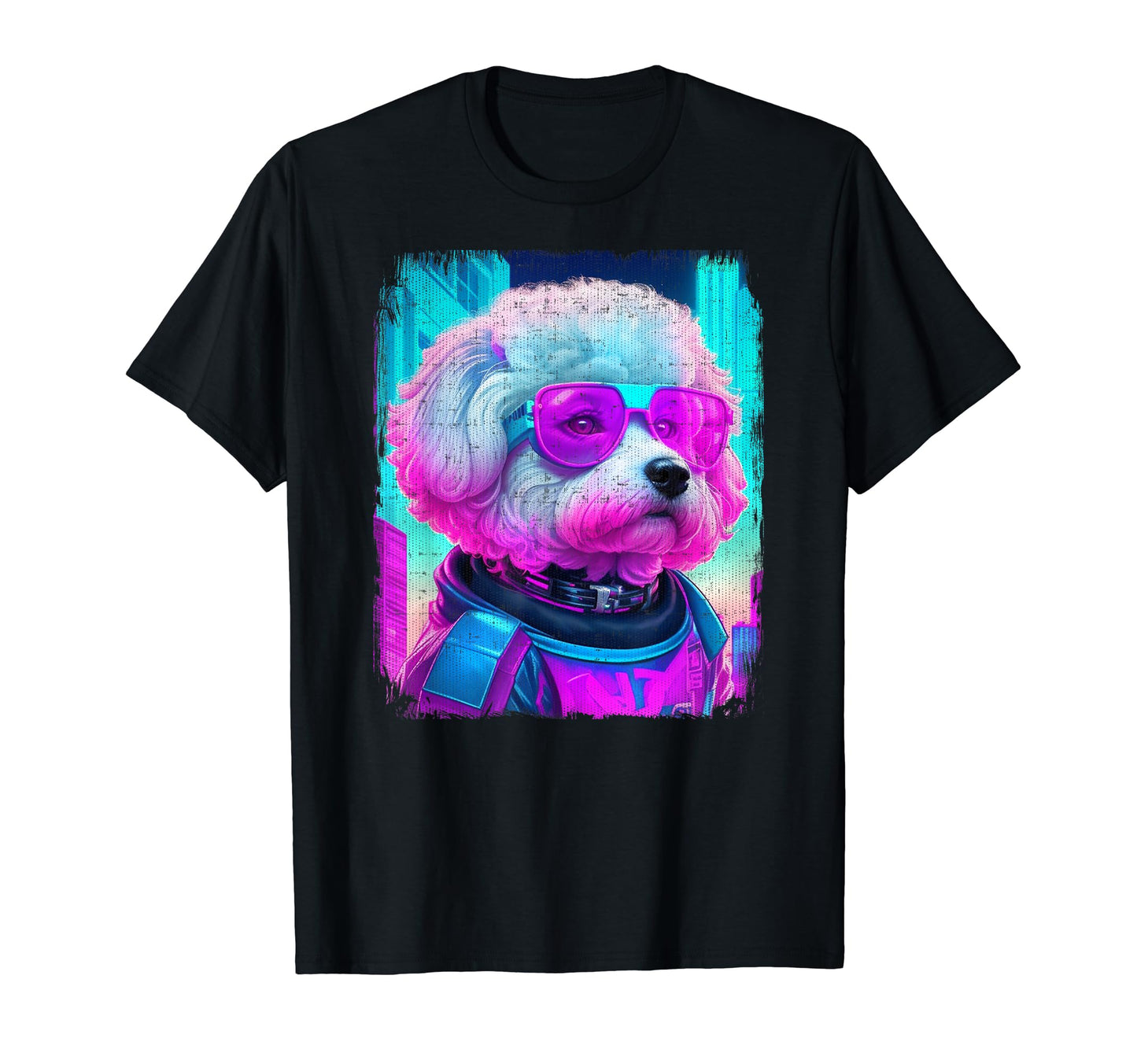Bichon Frise Dog Cyber Vaporwave 80S T-Shirt - Custom Art Print Men Women - T-Shirt, Sweatshirt, Hoodie