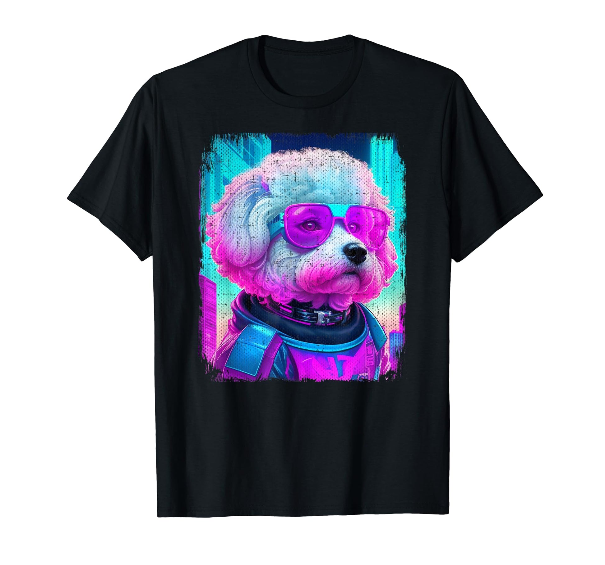 Bichon Frise Dog Cyber Vaporwave 80S T-Shirt - Custom Art Print Men Women - T-Shirt, Sweatshirt, Hoodie