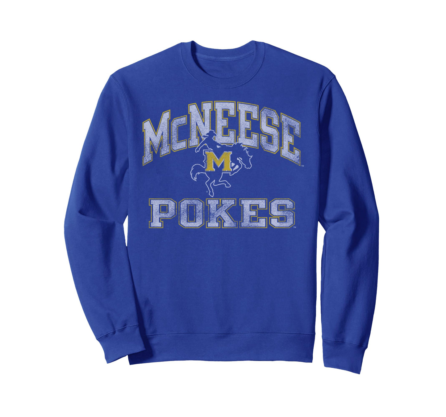 Mcneese State Cowboys Worn Blue Sweatshirt - Trendy Graphic for Adults - T-Shirt, Sweatshirt, Hoodie