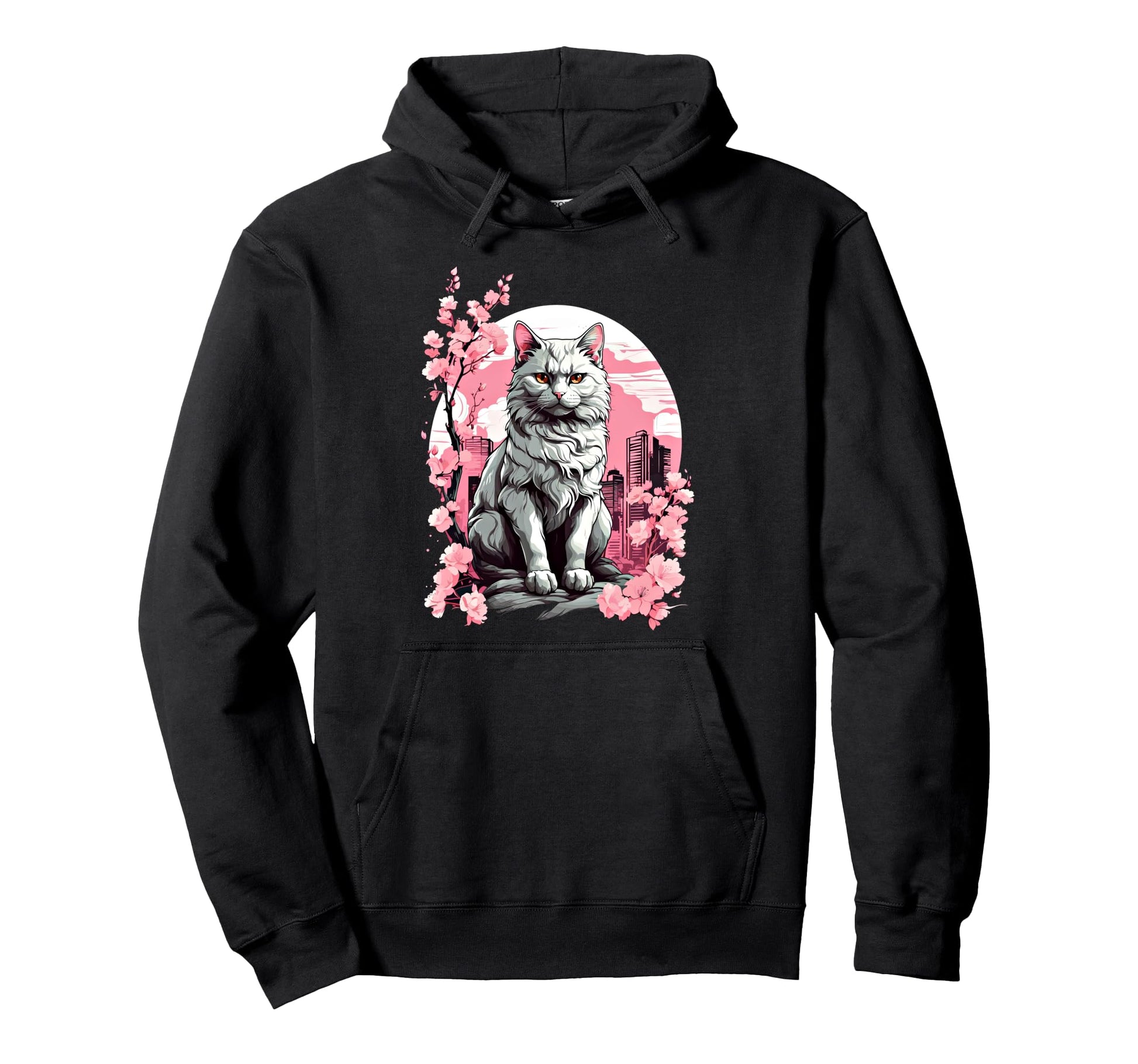 Anime Cat Japanese Vaporwave Aesthetic Hoodie - Unique Graphic Men Women - T-Shirt, Sweatshirt, Hoodie