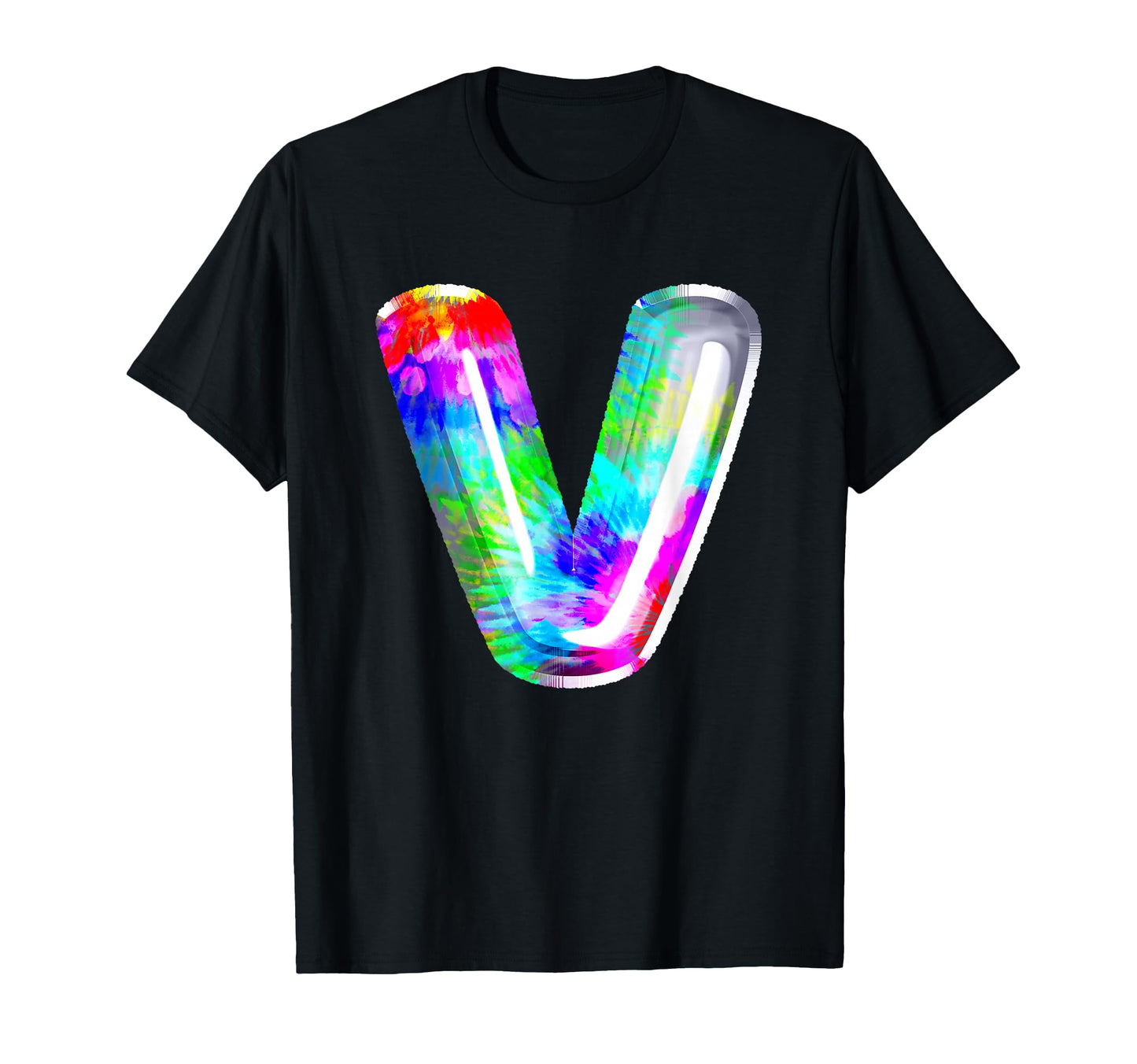 Letter V Tie Dye Balloon Monogram Rainbow T-Shirt - Unique Graphic Unisex - T-Shirt, Sweatshirt, Hoodie