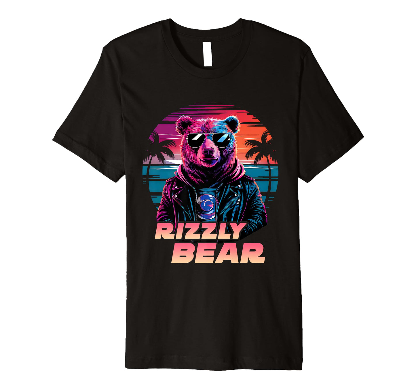 Rizzly Bear Synthwave Retrowave T-Shirt - Casual Everyday Wear Men Women - T-Shirt, Sweatshirt, Hoodie
