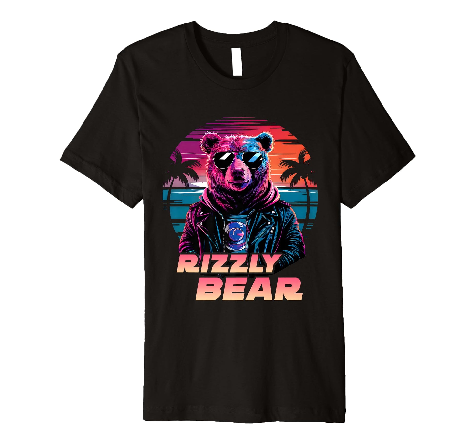 Rizzly Bear Synthwave Retrowave T-Shirt - Casual Everyday Wear Men Women - T-Shirt, Sweatshirt, Hoodie