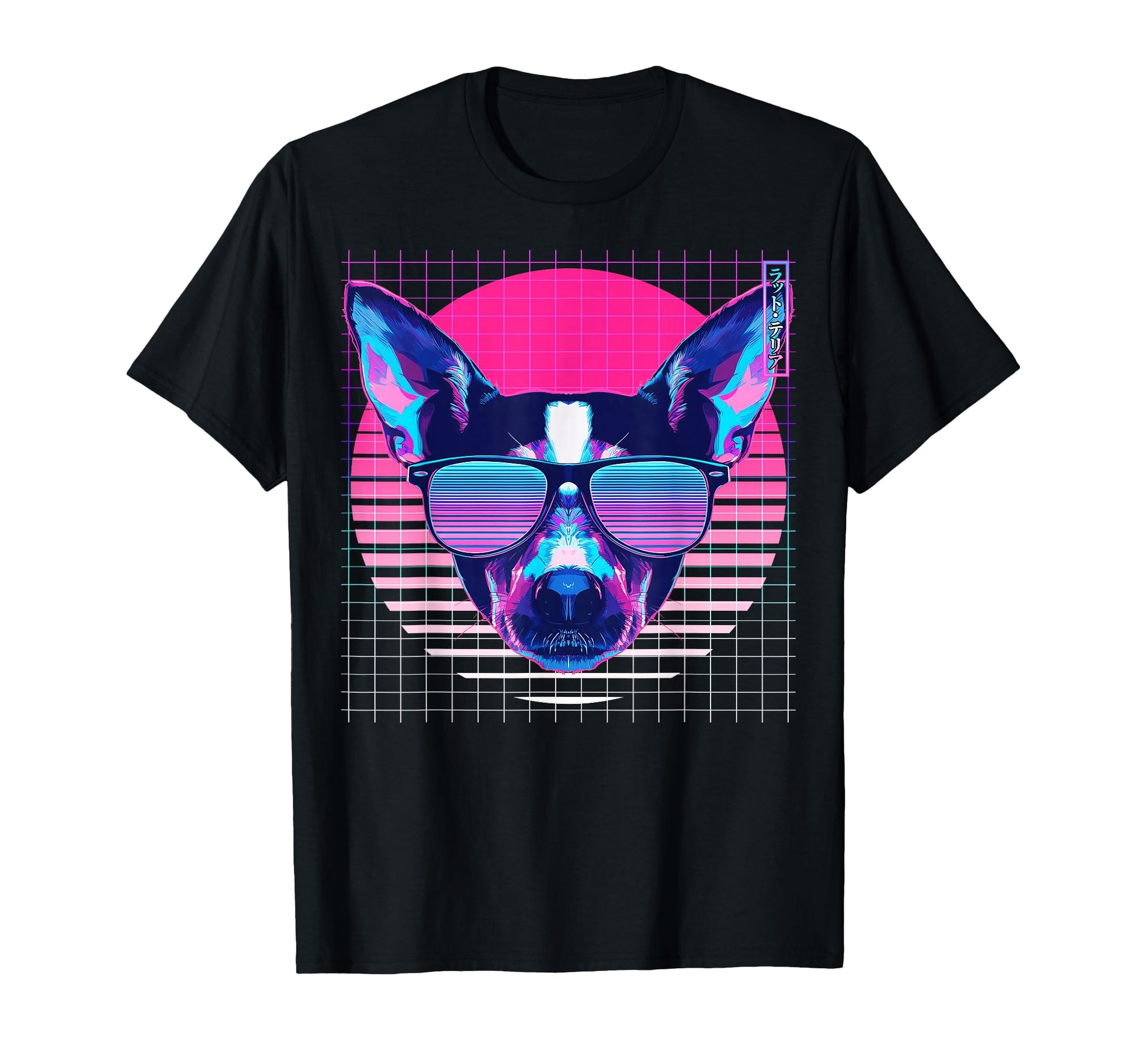 Rat Terrier Sunglasses Dog Vaporwave T-Shirt - Unique Graphic Men Women - T-Shirt, Sweatshirt, Hoodie