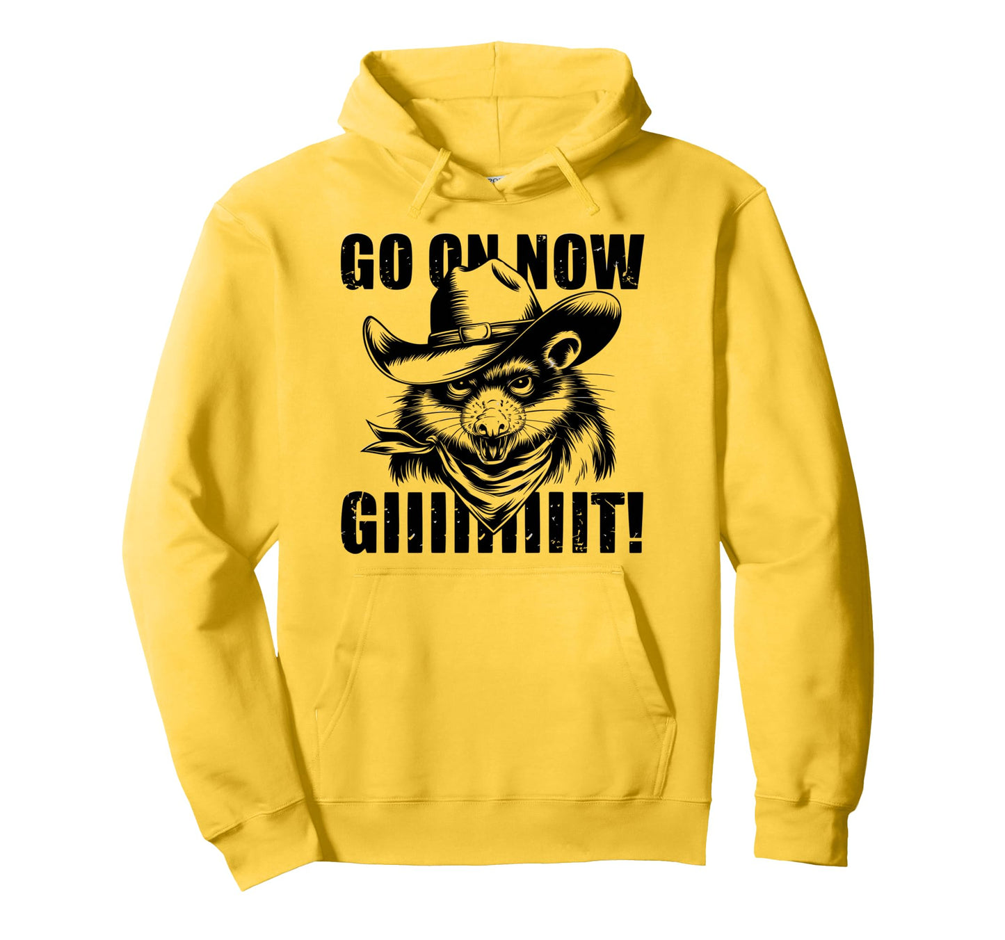 Go Now Git Cowboy Opossum Country Western Hoodie - Unique Graphic Men Women - T-Shirt, Sweatshirt, Hoodie