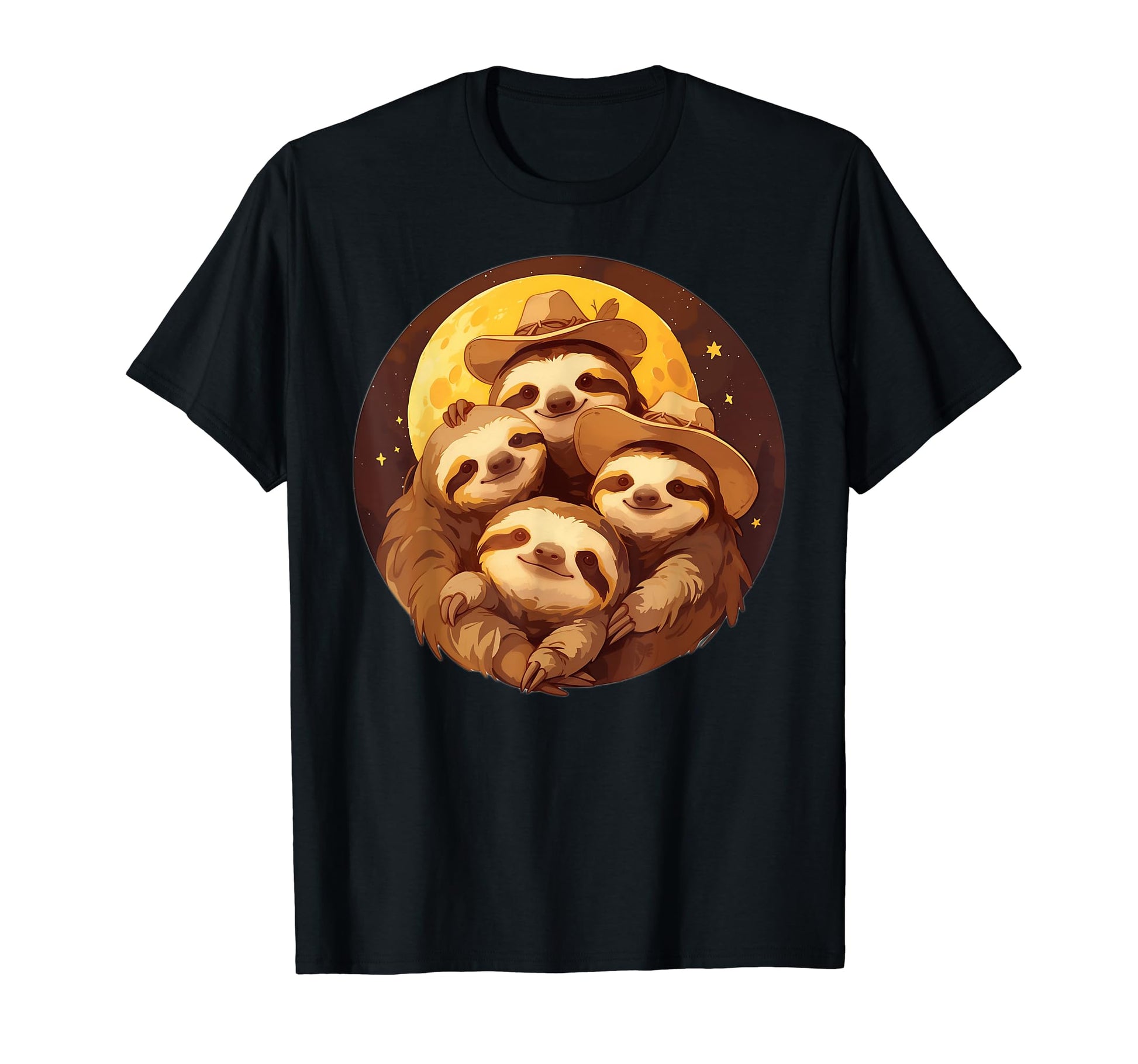 Sloth Howling Moon Cowboy Funny T-Shirt - Novelty Apparel Unisex - T-Shirt, Sweatshirt, Hoodie